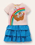Robe à appliqué et jupe volantée-Pink Rainbow Sloth