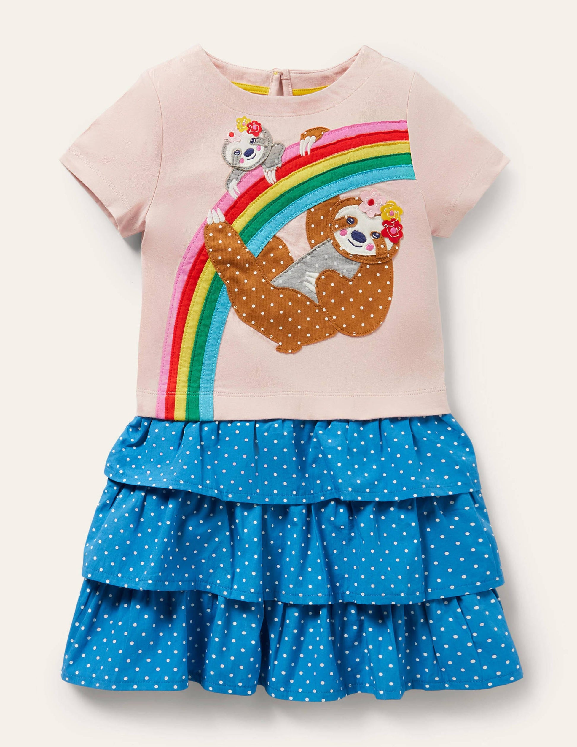 Robe à appliqué et jupe volantée-Pink Rainbow Sloth-1