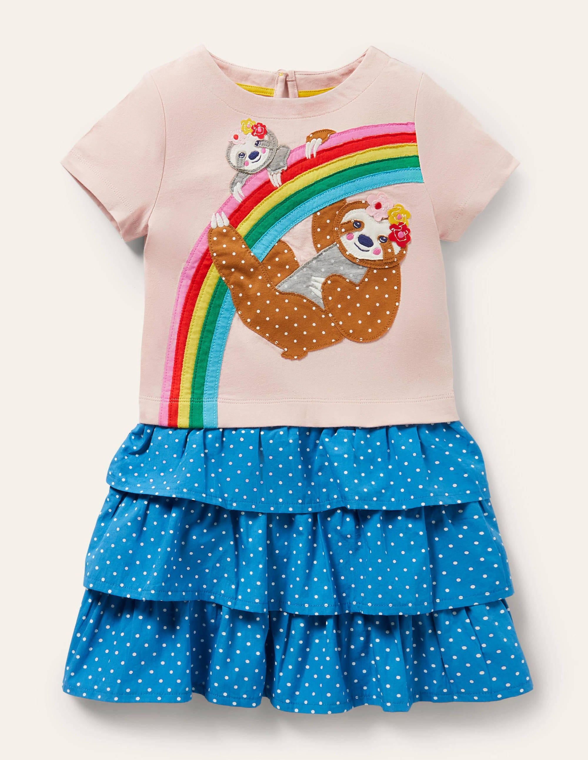 Robe à appliqué et jupe volantée-Pink Rainbow Sloth - Image 1