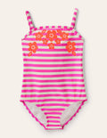 Embroidered Swimsuit-Pop Pansy Pink Stripe