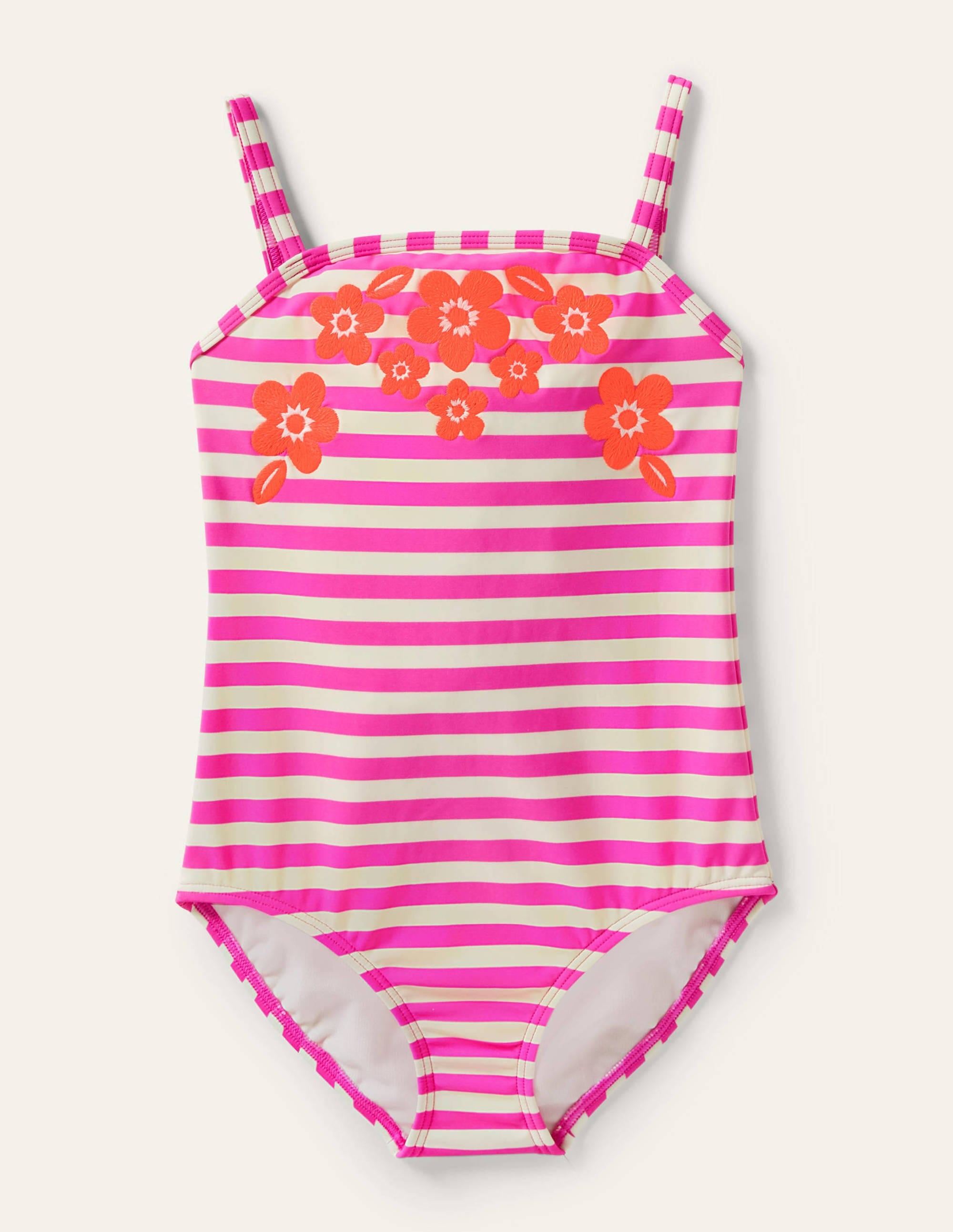 Maillot de bain brodé-Rayé rose pop - Image 1