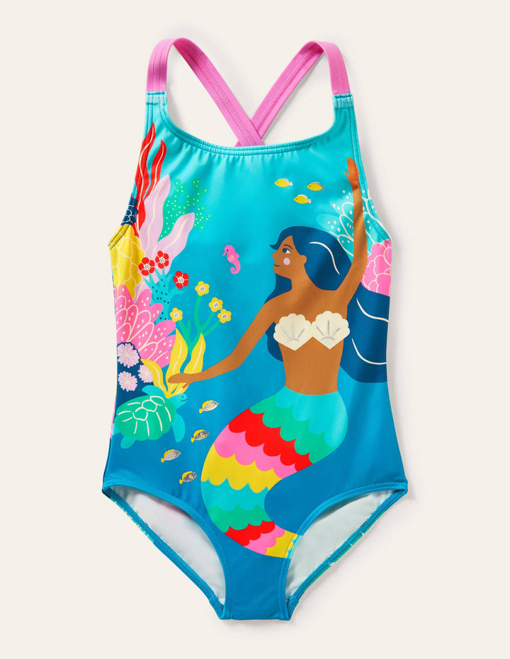 Cross-back Printed Swimsuit-Bright Marina Mermaid