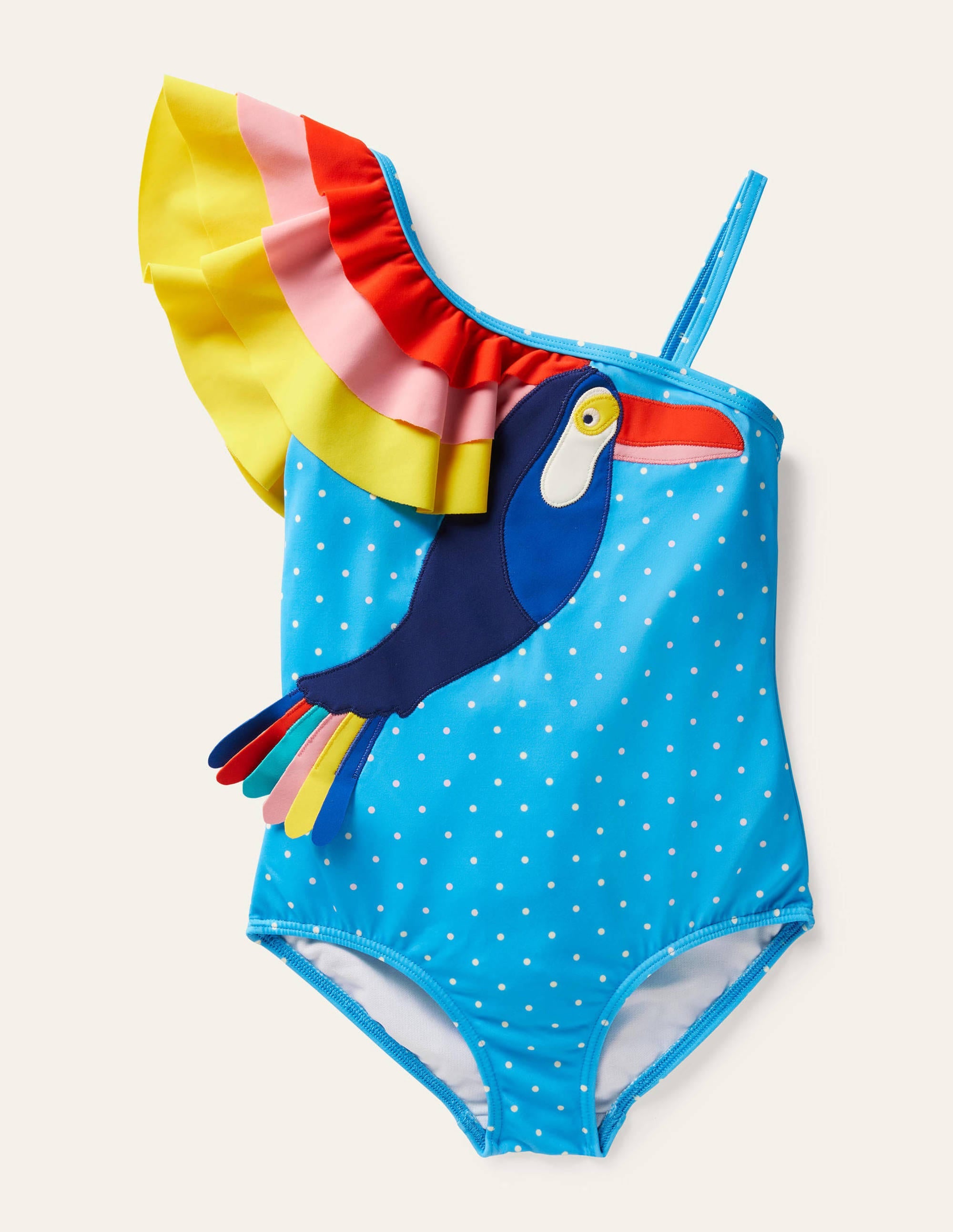 Maillot de bain asymétrique à appliqué-Toucan bleu géorgien - Image 1