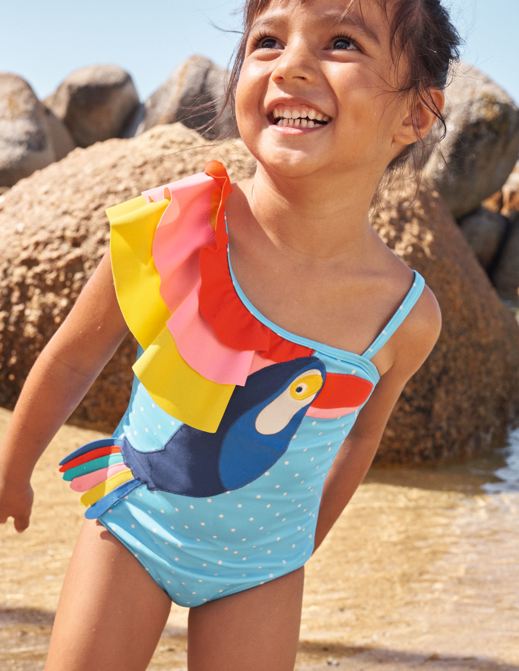 Maillot de bain asymétrique à appliqué-Toucan bleu géorgien - Image 4