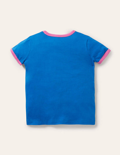 Appliqué Ringer T-shirt-Bright Marina Blue Rabbit