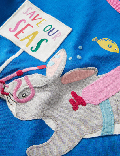 Appliqué Ringer T-shirt-Bright Marina Blue Rabbit