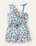 Jersey-Einteiler mit einer Schulter-Bunt, Fröhliches Blumenmuster