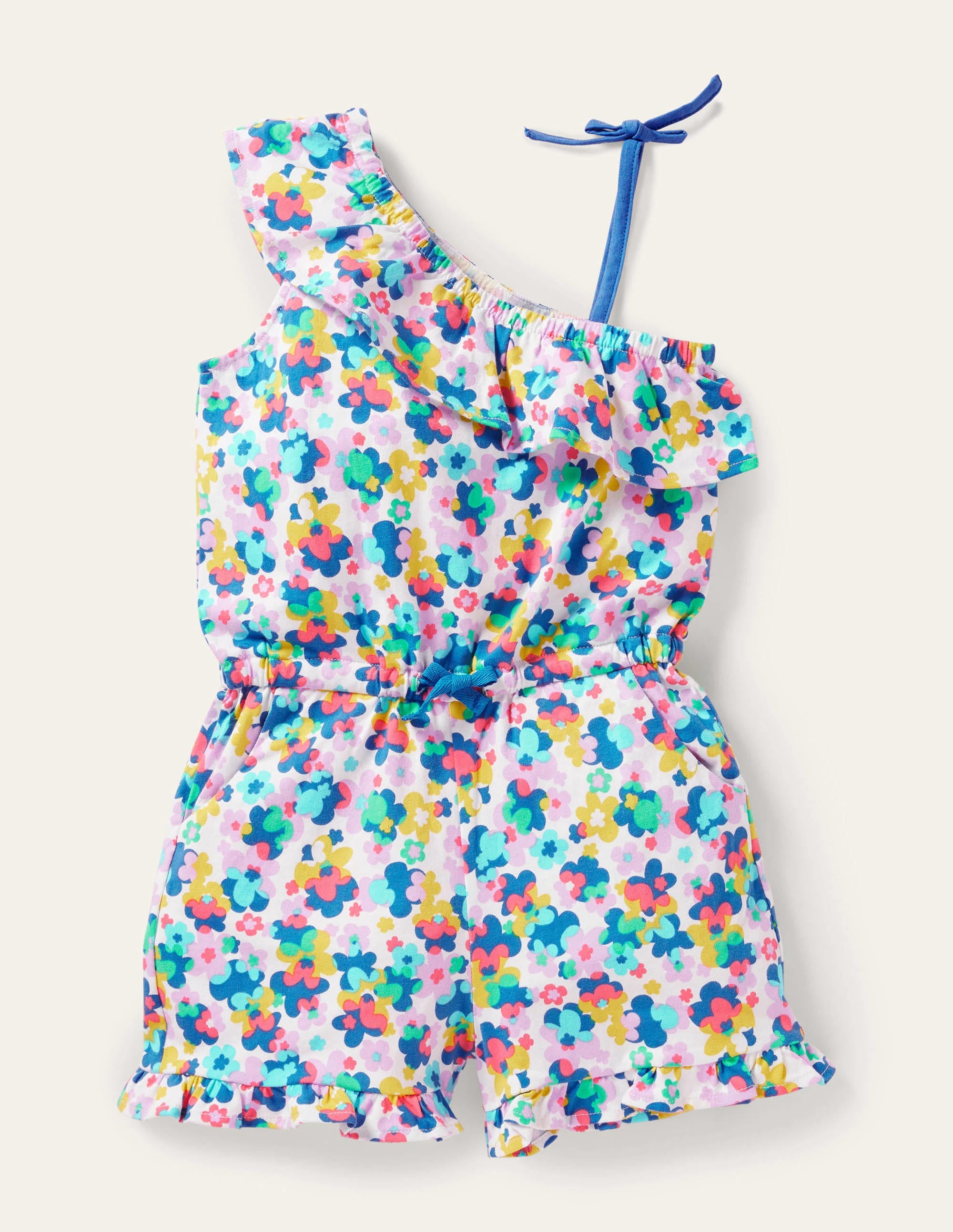 Jersey-Einteiler mit einer Schulter-Bunt, Fröhliches Blumenmuster - Image 1