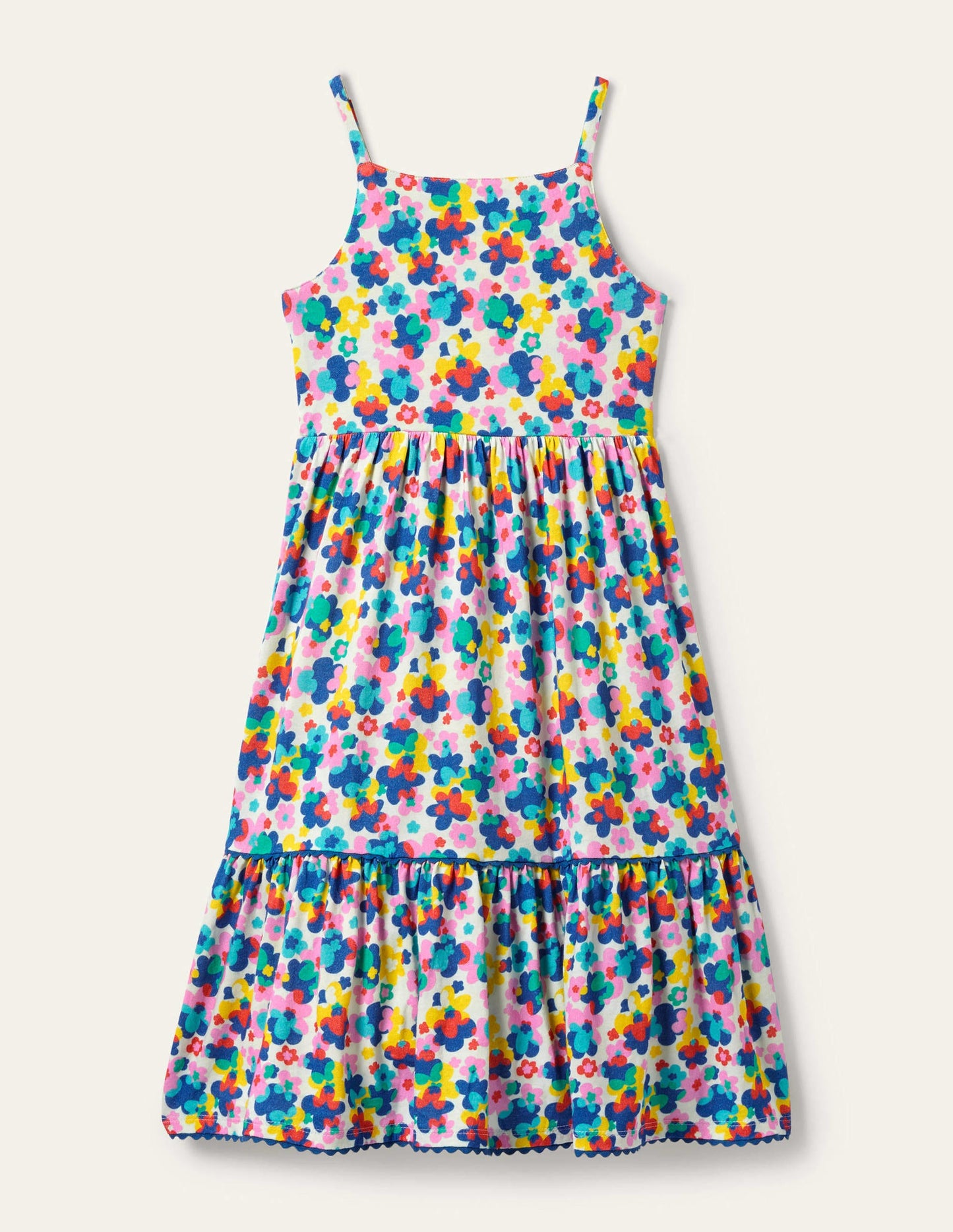 Jersey-Maxikleid-Bunt, Fröhliches Blumenmuster