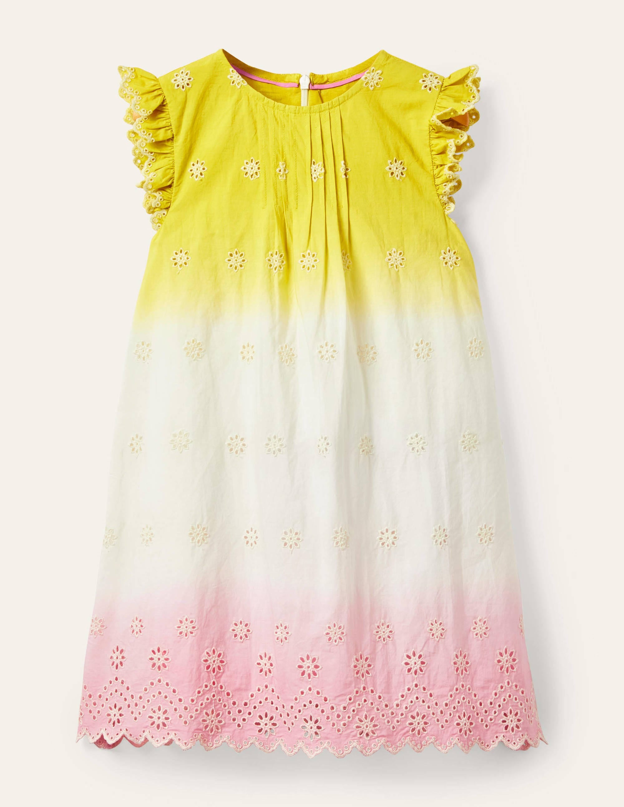 Robe tie-dye à broderie anglaise-Ombré jaune jonquille/rose - Image 1