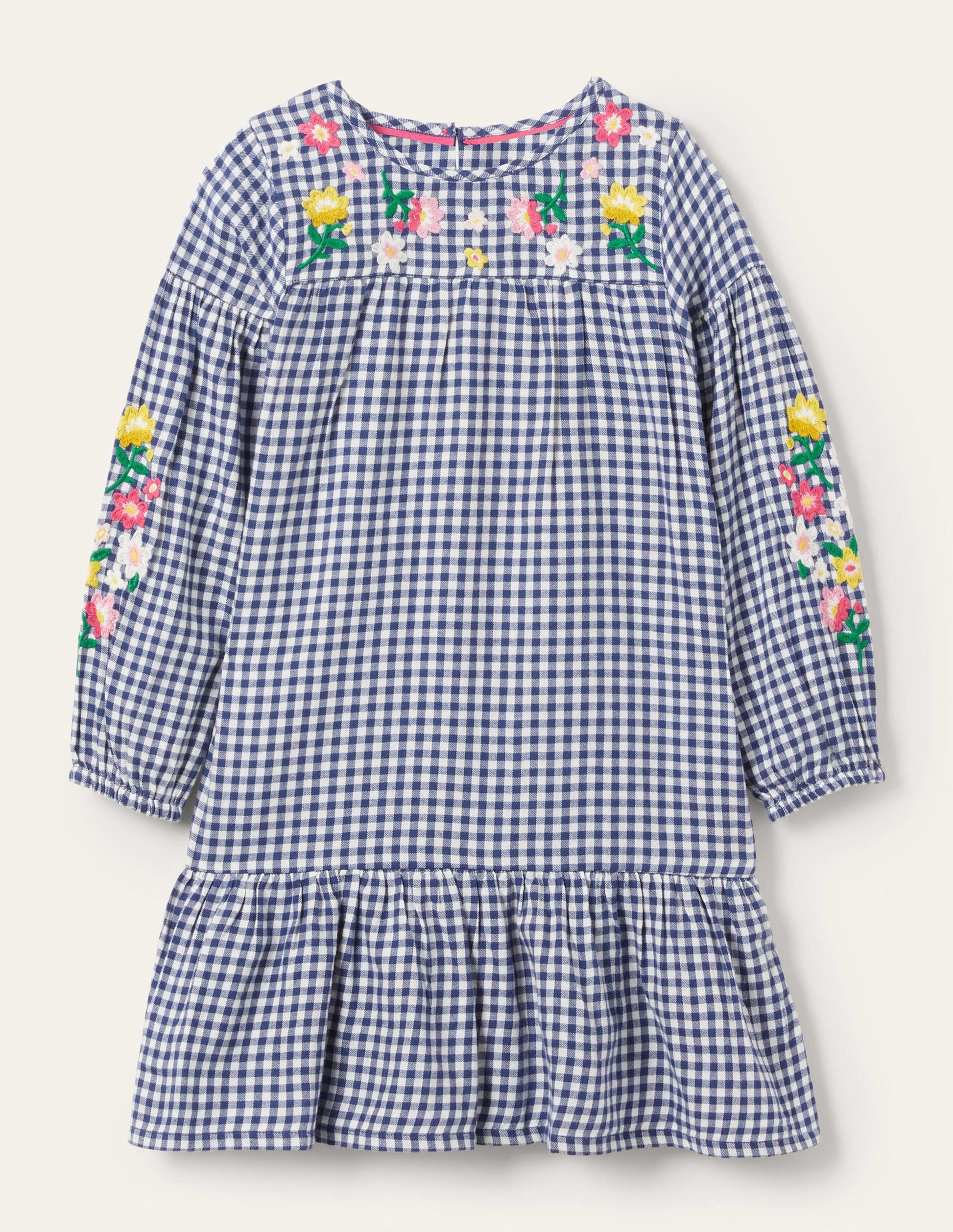 Webkleid mit Stickerei-Segelblau, Vichykaros-1