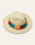 Chapeau de paille-Pompons arc-en-ciel
