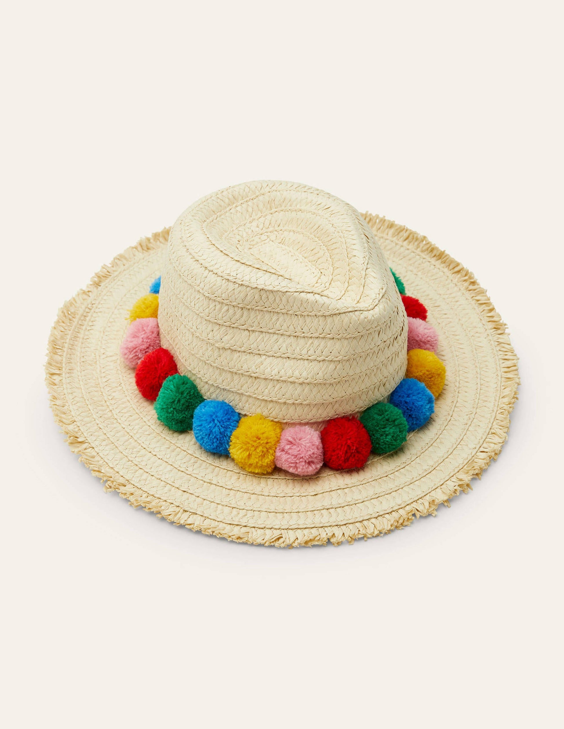Chapeau de paille-Pompons arc-en-ciel-1