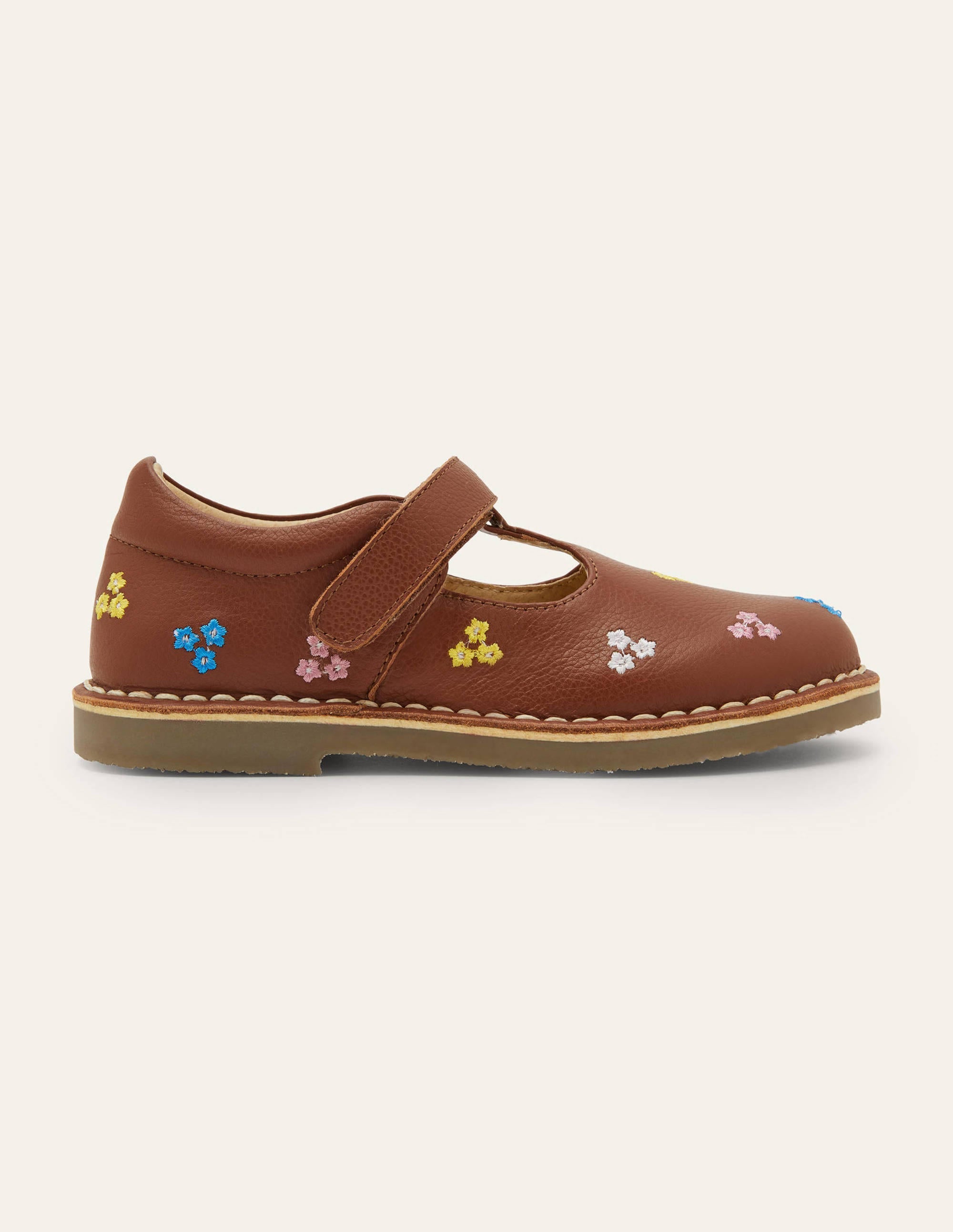 Salomés plats en cuir-Brodé fauve - Image 2