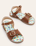 Ledersandalen mit Schnalle-Hellbraun, Glattleder