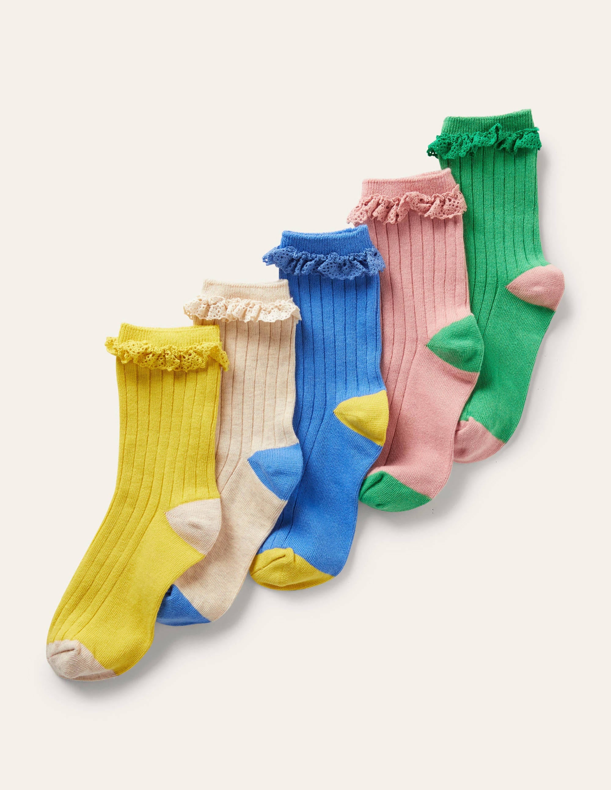 5 paires de chaussettes côtelées à volants-Pastel multi - Image 3