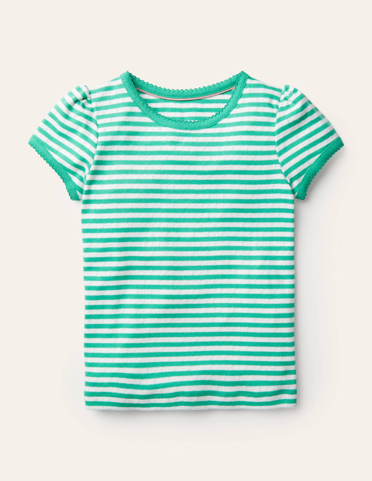 Short-Sleeved Pointelle Top-Aloe Green/Ivory - Image 1