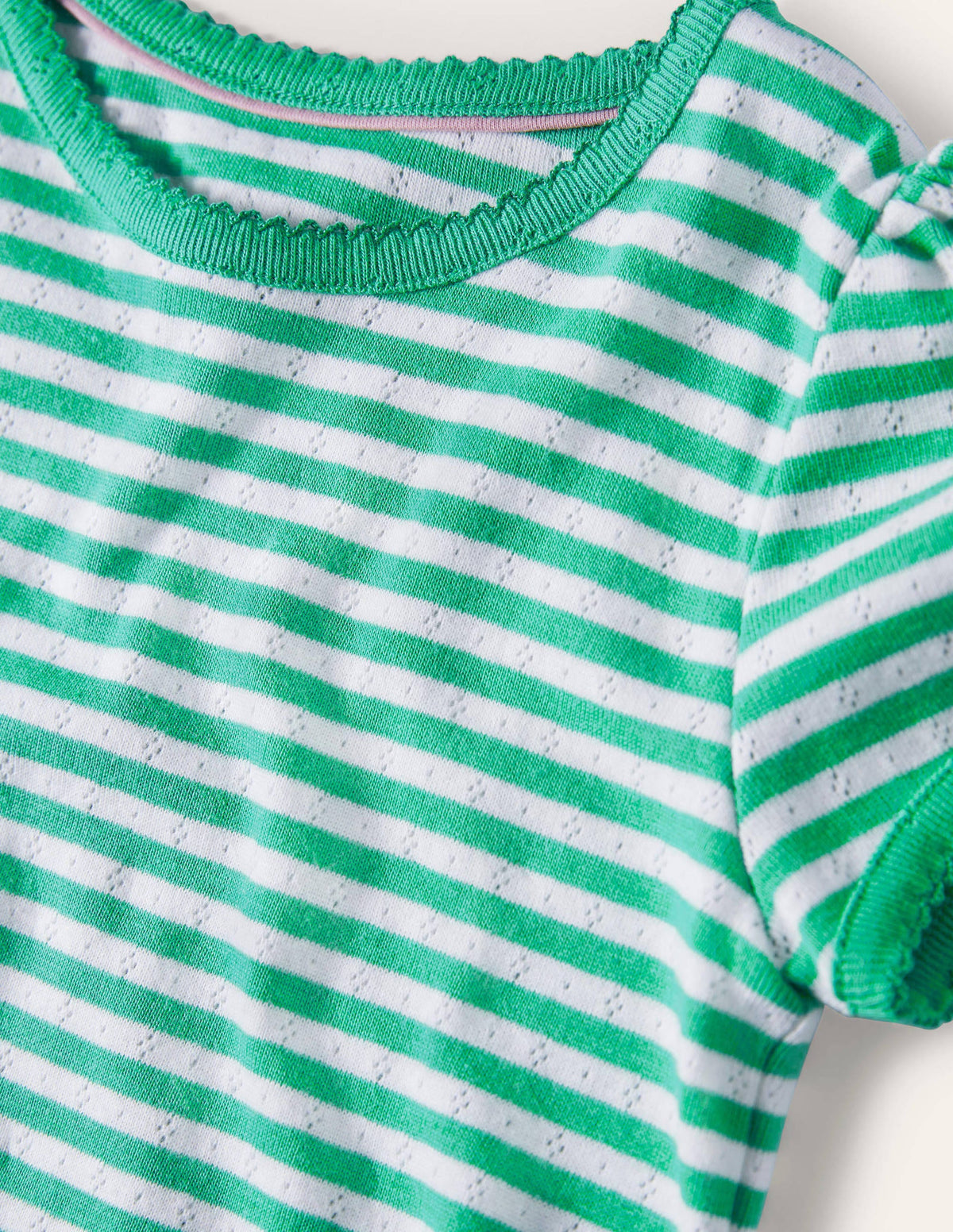 Short-Sleeved Pointelle Top-Aloe Green/Ivory - Image 3