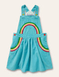 Woven Pinafore Dress-Aqua Rainbow