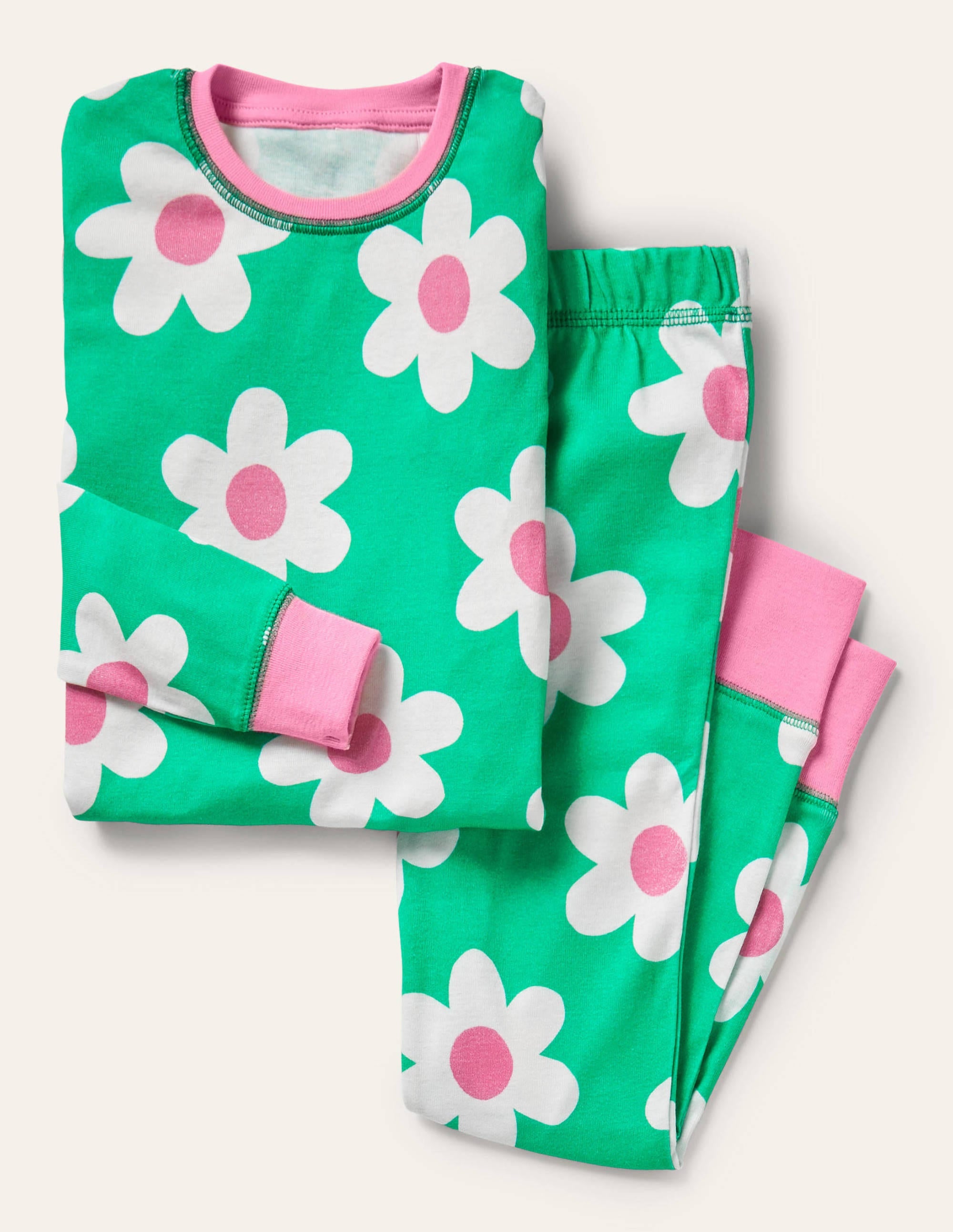 Snug Glow-In-The-Dark Pyjamas-Green Scattered Daisy - Image 1