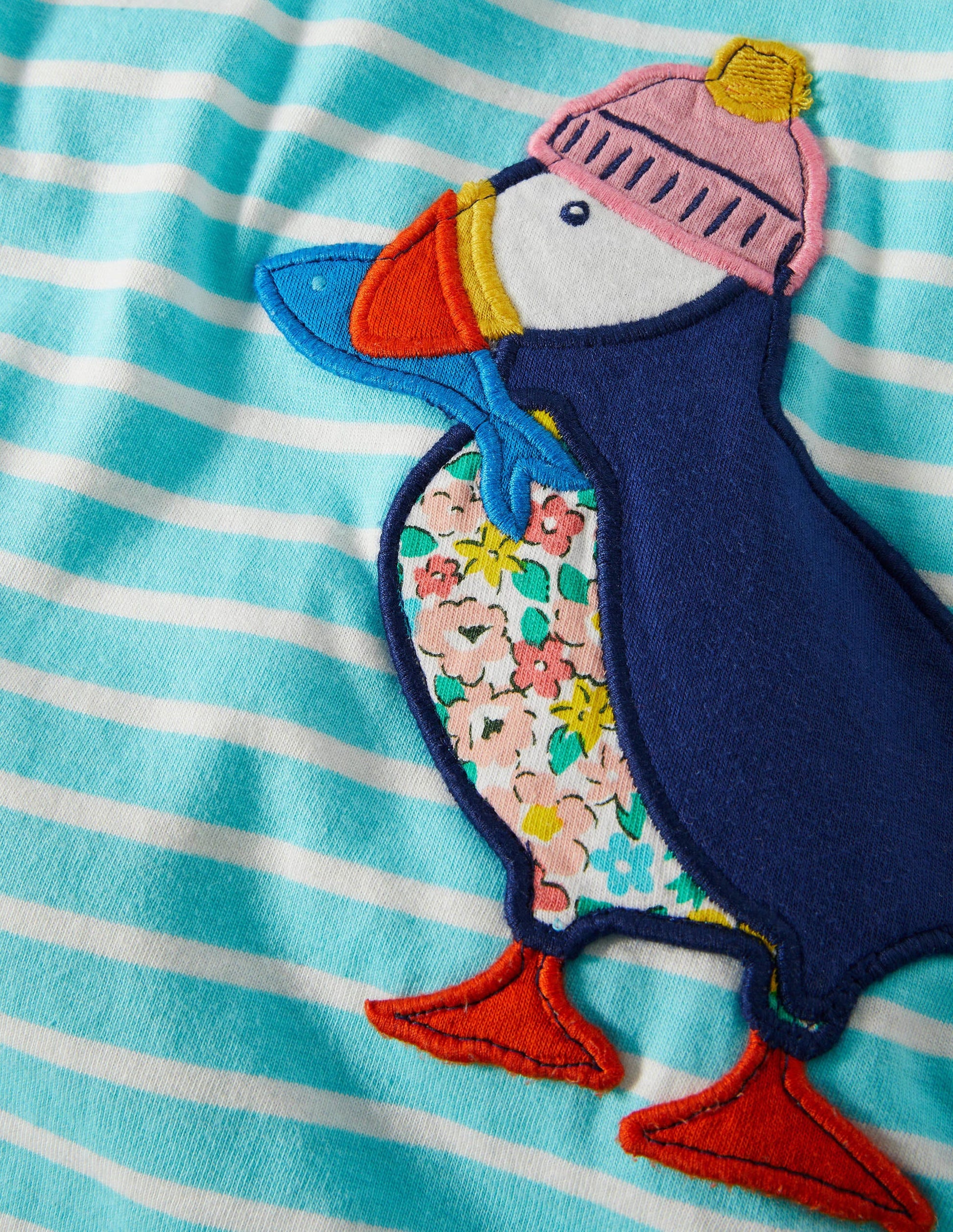 Appliqué Pocket Tunic-Aqua/ Ivory Puffins-3