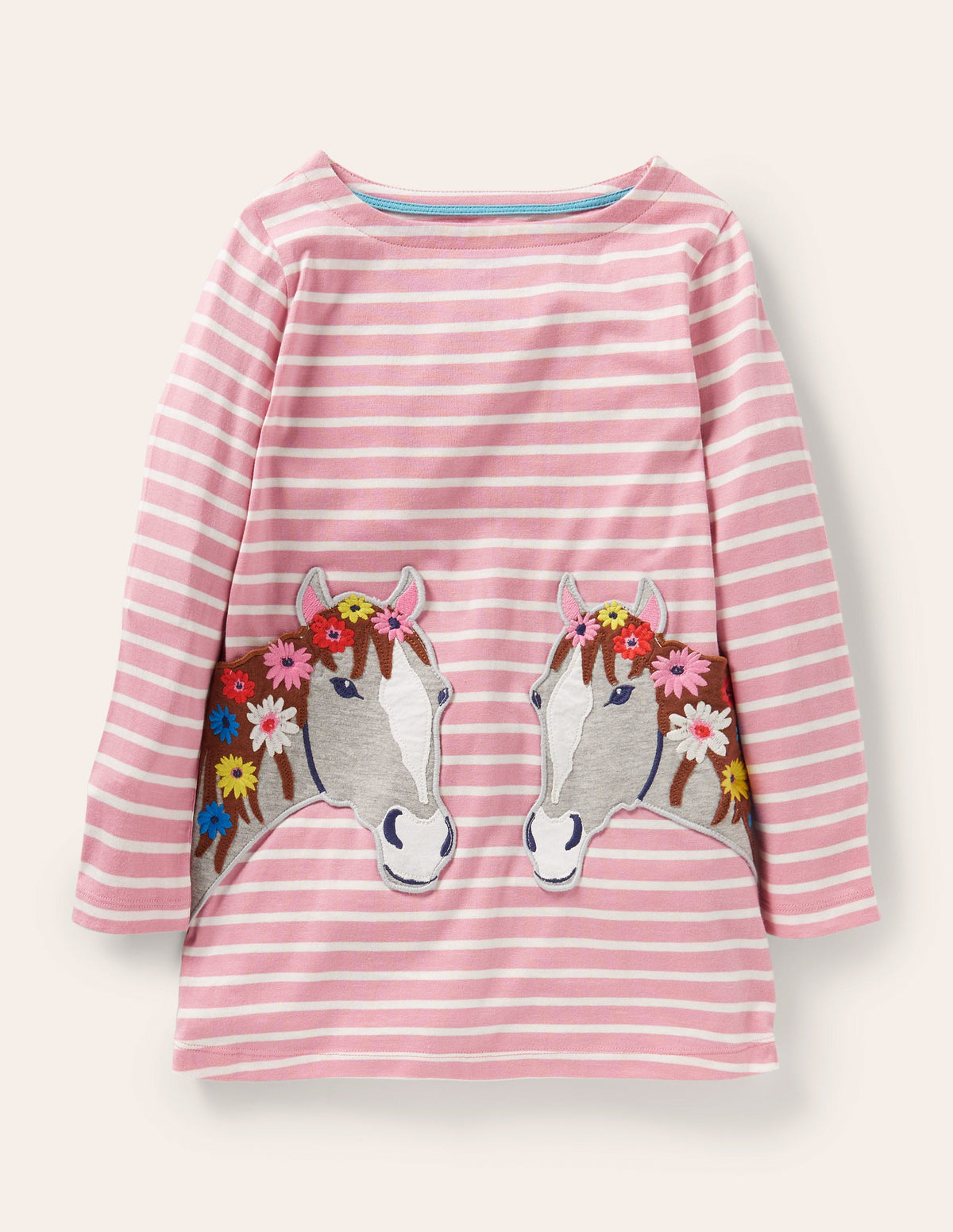 Tunika mit applizierter Tasche-Mandelblütenrosa/Naturweiß, Pferd-1