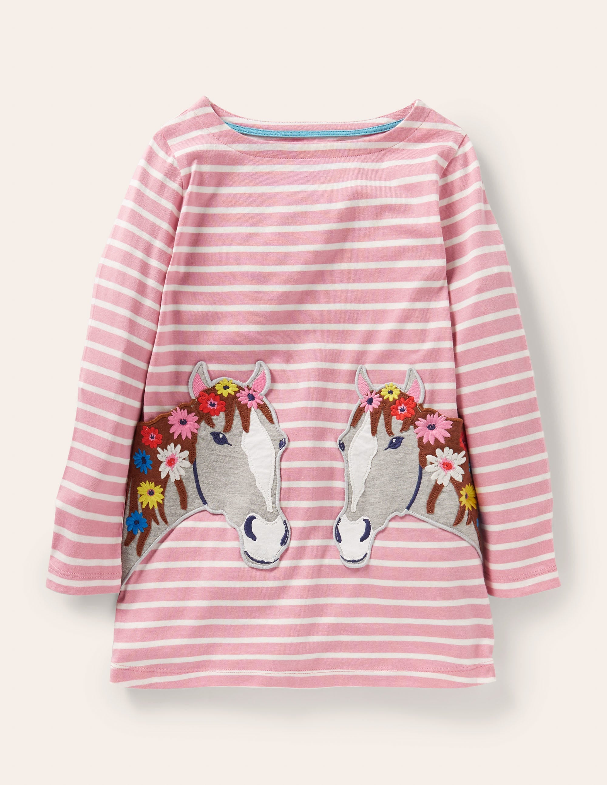 Tunika mit applizierter Tasche-Mandelblütenrosa/Naturweiß, Pferd - Image 1