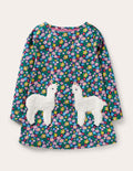 Tunika mit applizierter Tasche-Segelblau, Blumenmuster/Alpaka