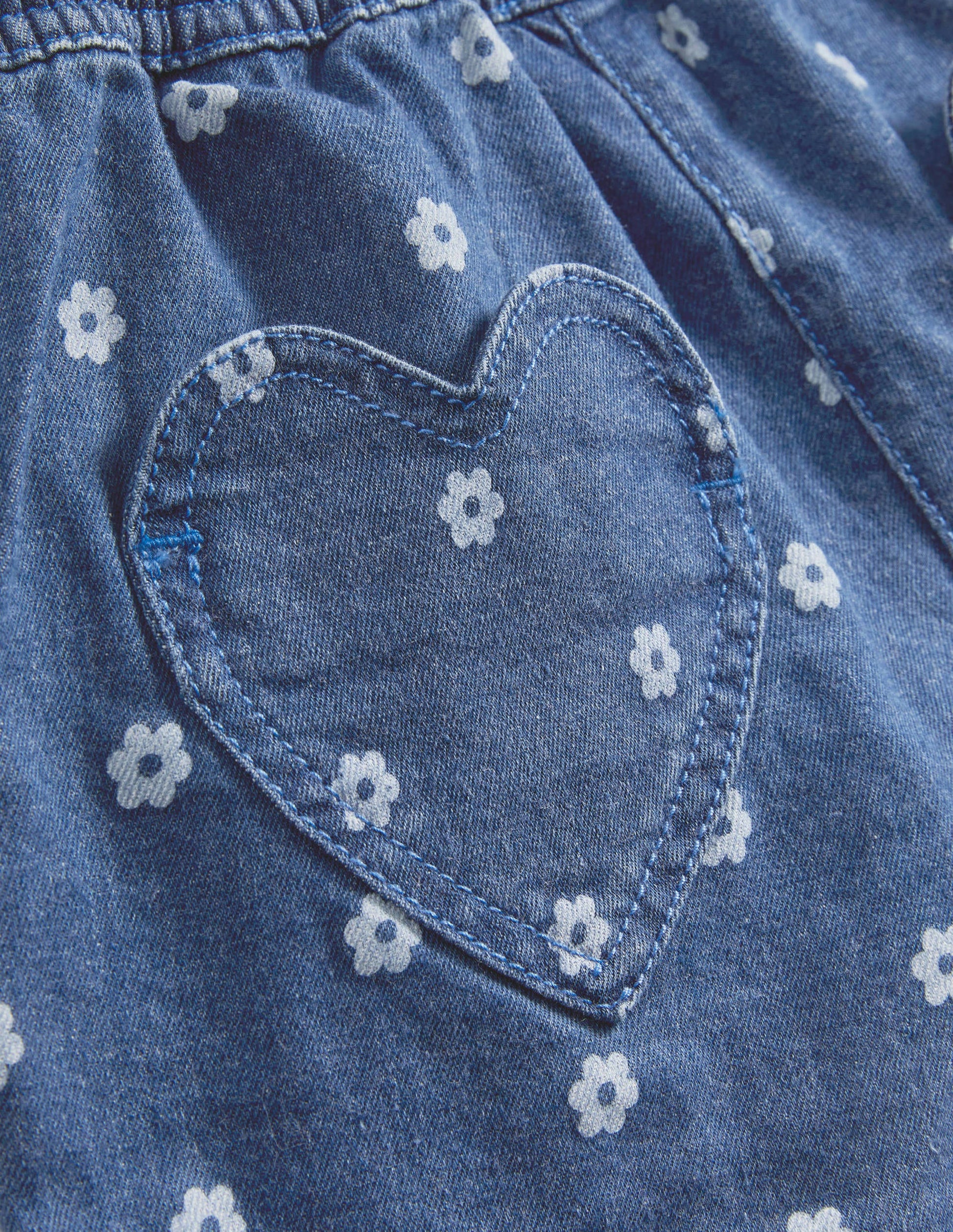 Shorts mit Herztaschen-Denim, Gänseblümchen-3