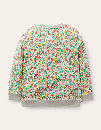 Sweatshirt mit Superstitch-Bunt, Frühlingsblumen/Tierbabys-2