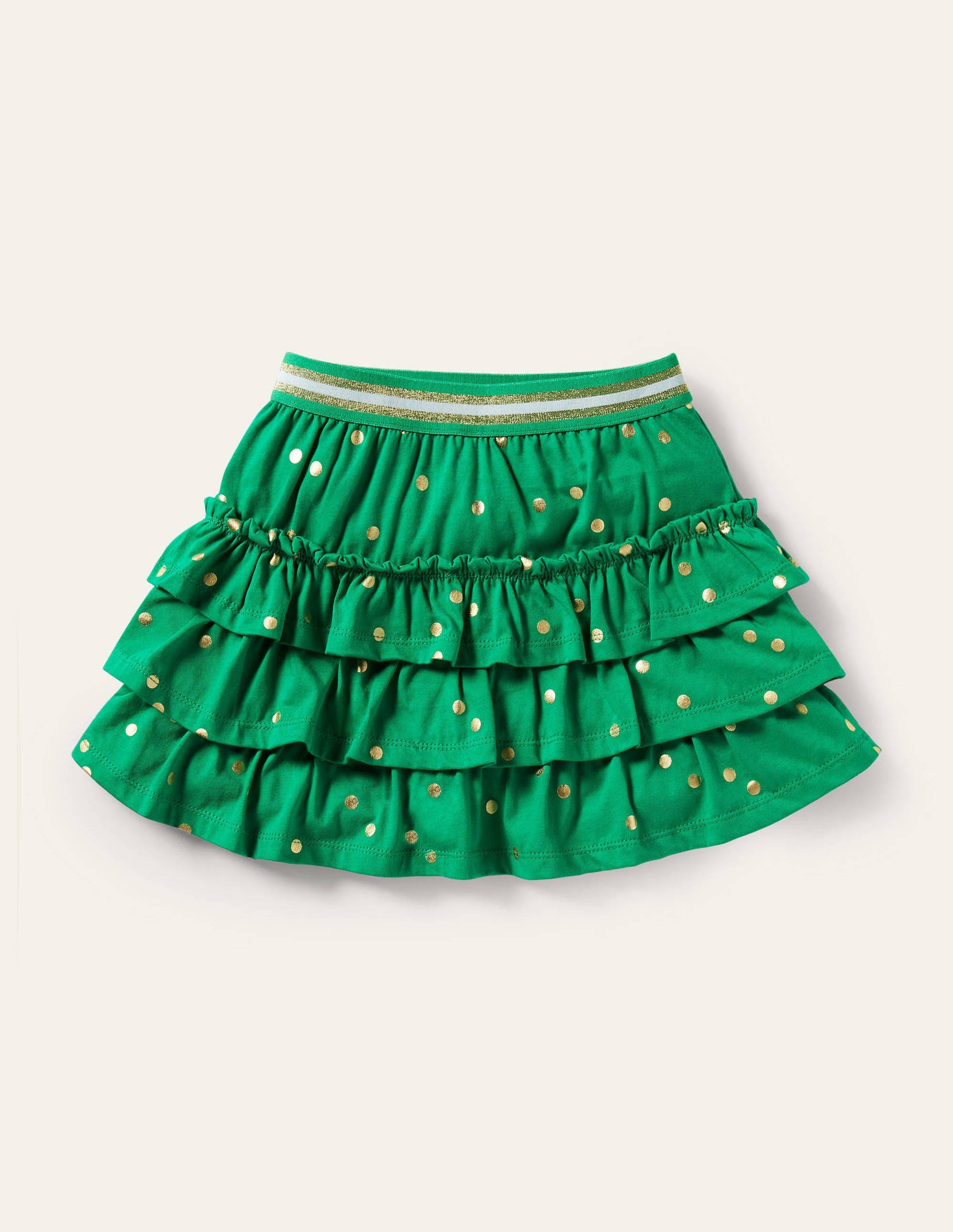 Jersey-Skort mit Rüschen-Paprikagrün/Gold, Getupft-1