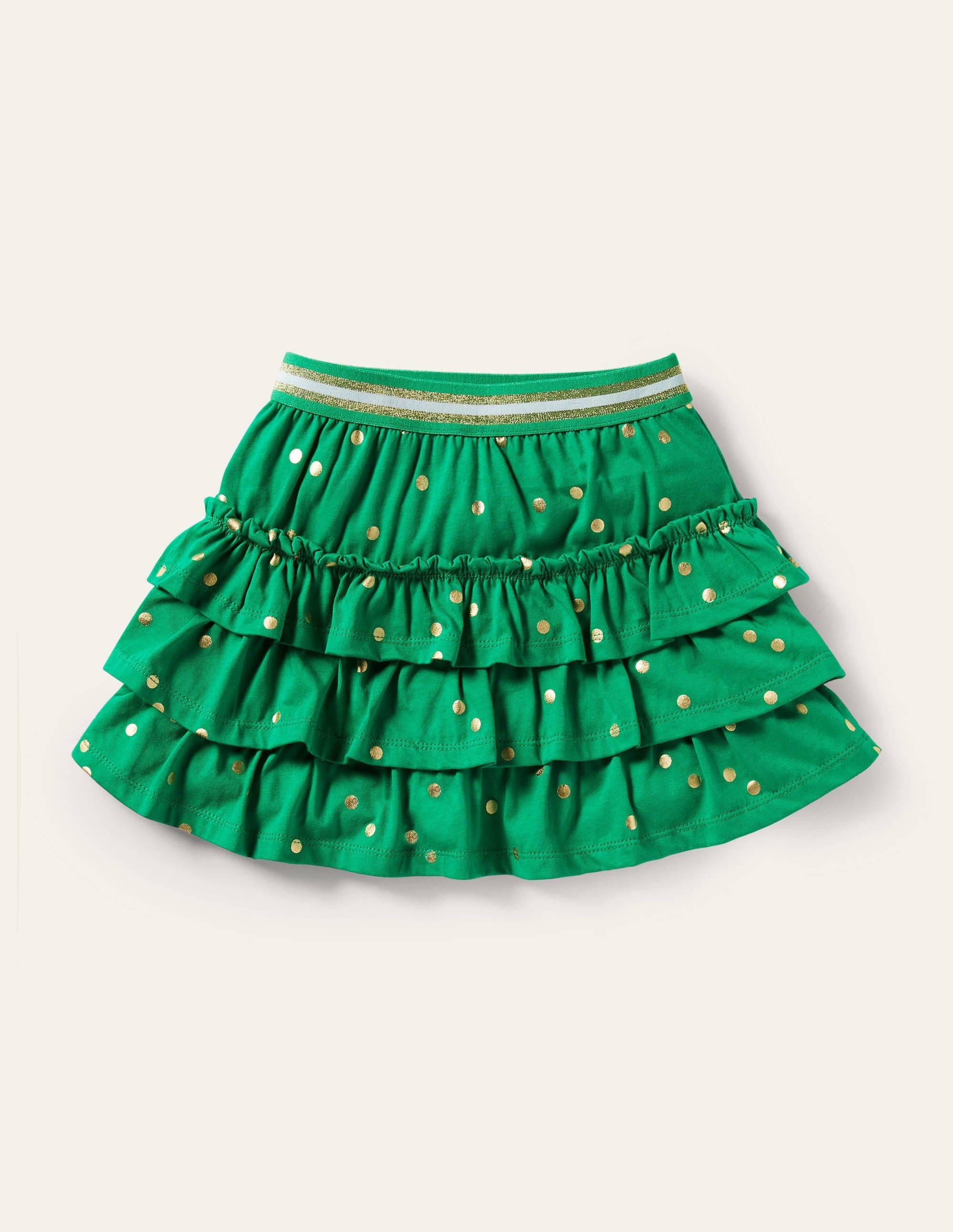 Jersey-Skort mit Rüschen-Paprikagrün/Gold, Getupft - Image 1