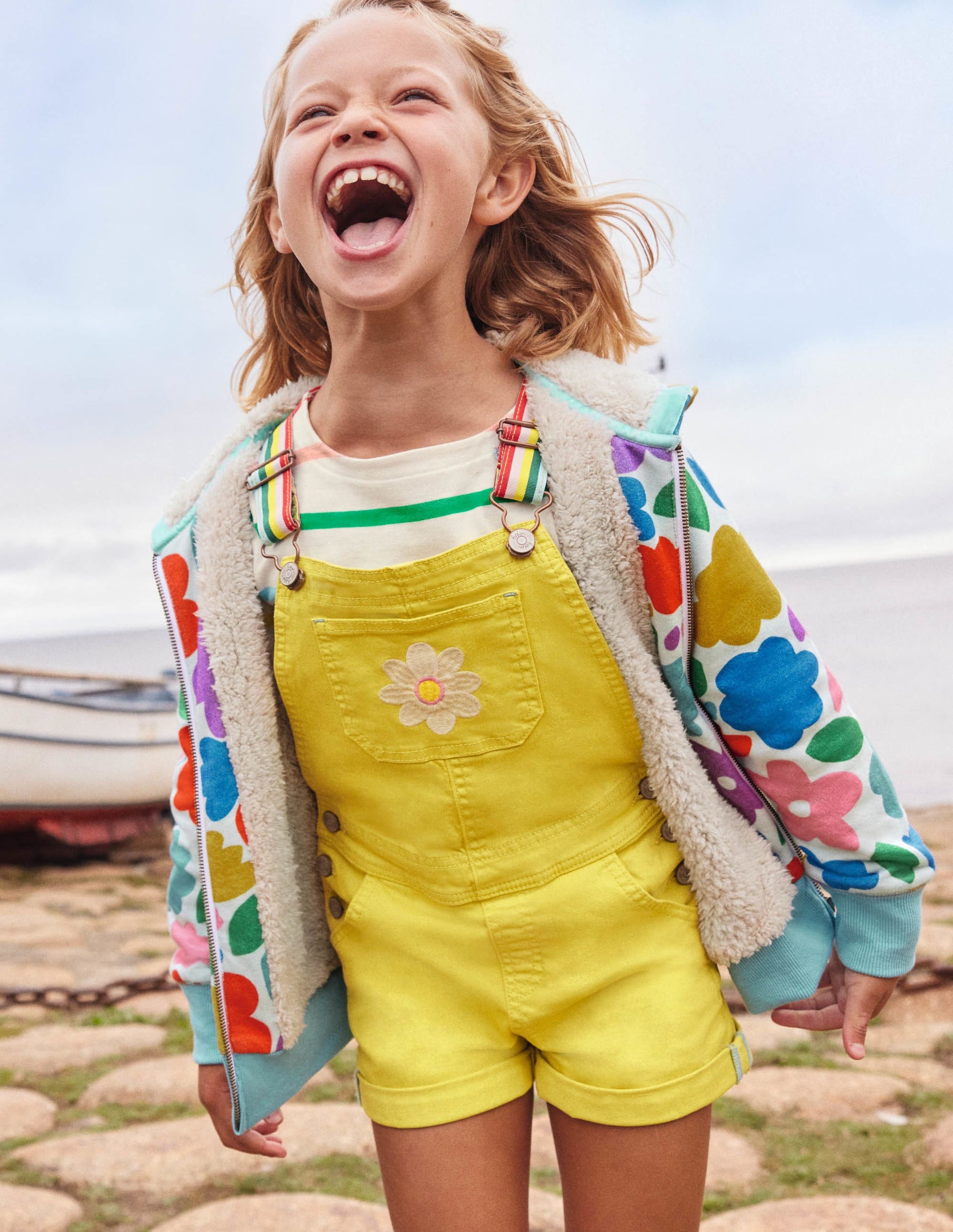 Fun Short Dungarees-Sweetcorn Yellow Flower-5
