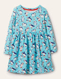 Fröhliches Jerseykleid mit langen Ärmeln-Wasserblau, Papageitaucher