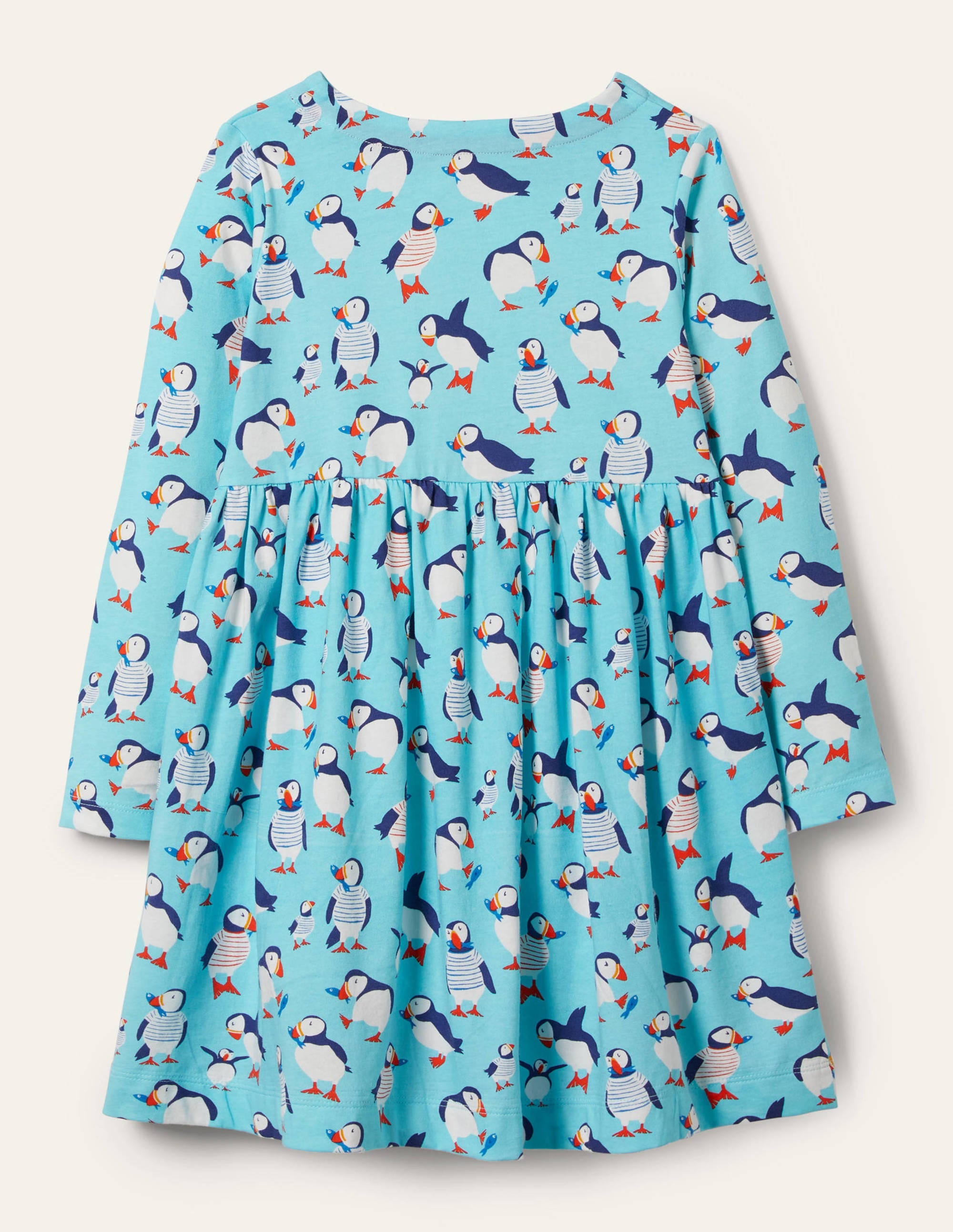 Fröhliches Jerseykleid mit langen Ärmeln-Wasserblau, Papageitaucher - Image 2