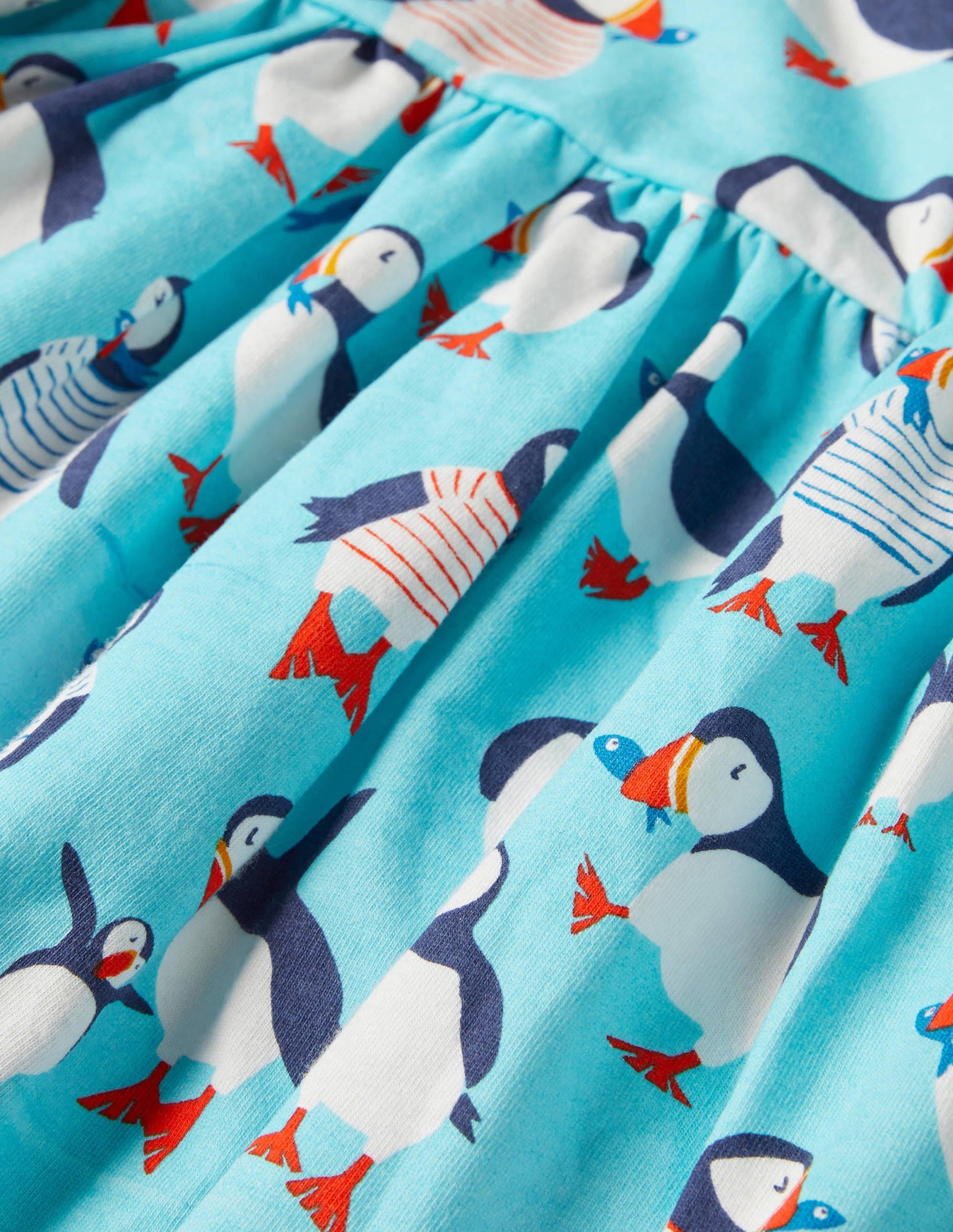 Fröhliches Jerseykleid mit langen Ärmeln-Wasserblau, Papageitaucher-3