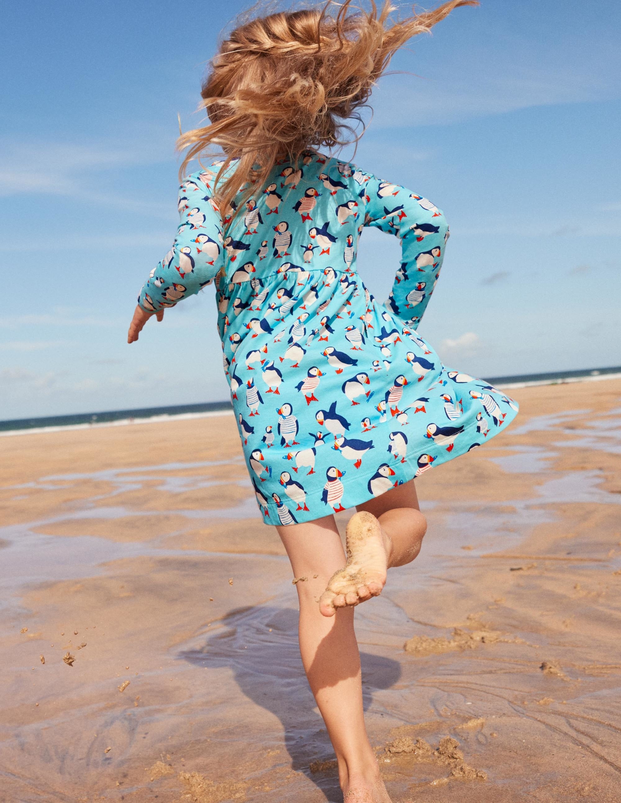 Fröhliches Jerseykleid mit langen Ärmeln-Wasserblau, Papageitaucher - Image 5