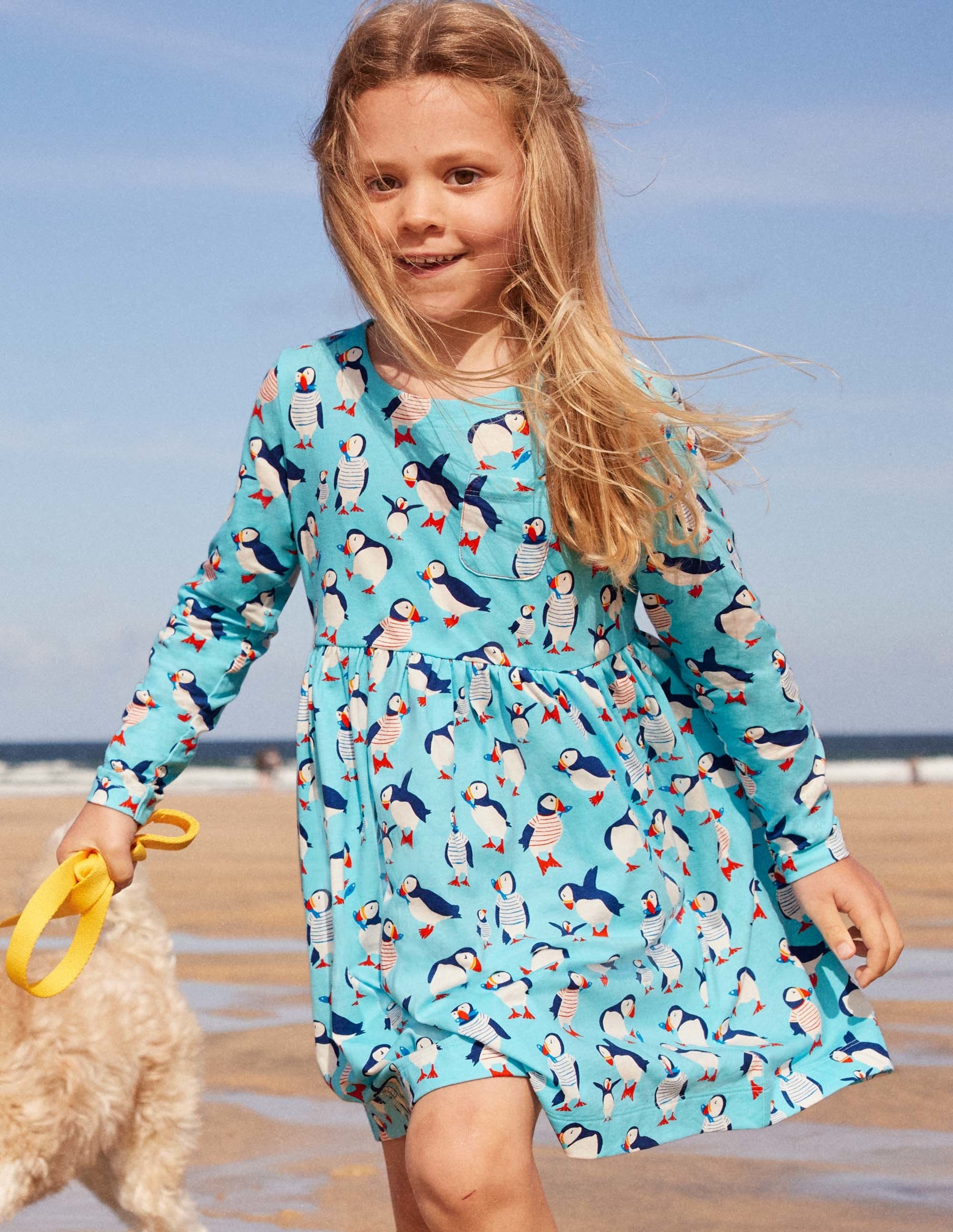 Fröhliches Jerseykleid mit langen Ärmeln-Wasserblau, Papageitaucher - Image 7