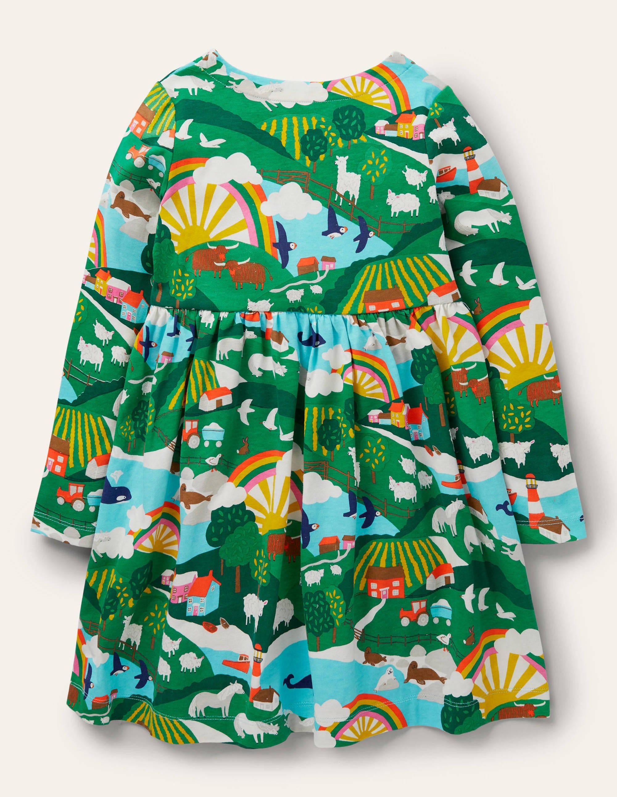 Fröhliches Jerseykleid mit langen Ärmeln-Bunt, Landschaft/Sonnenaufgang - Image 2