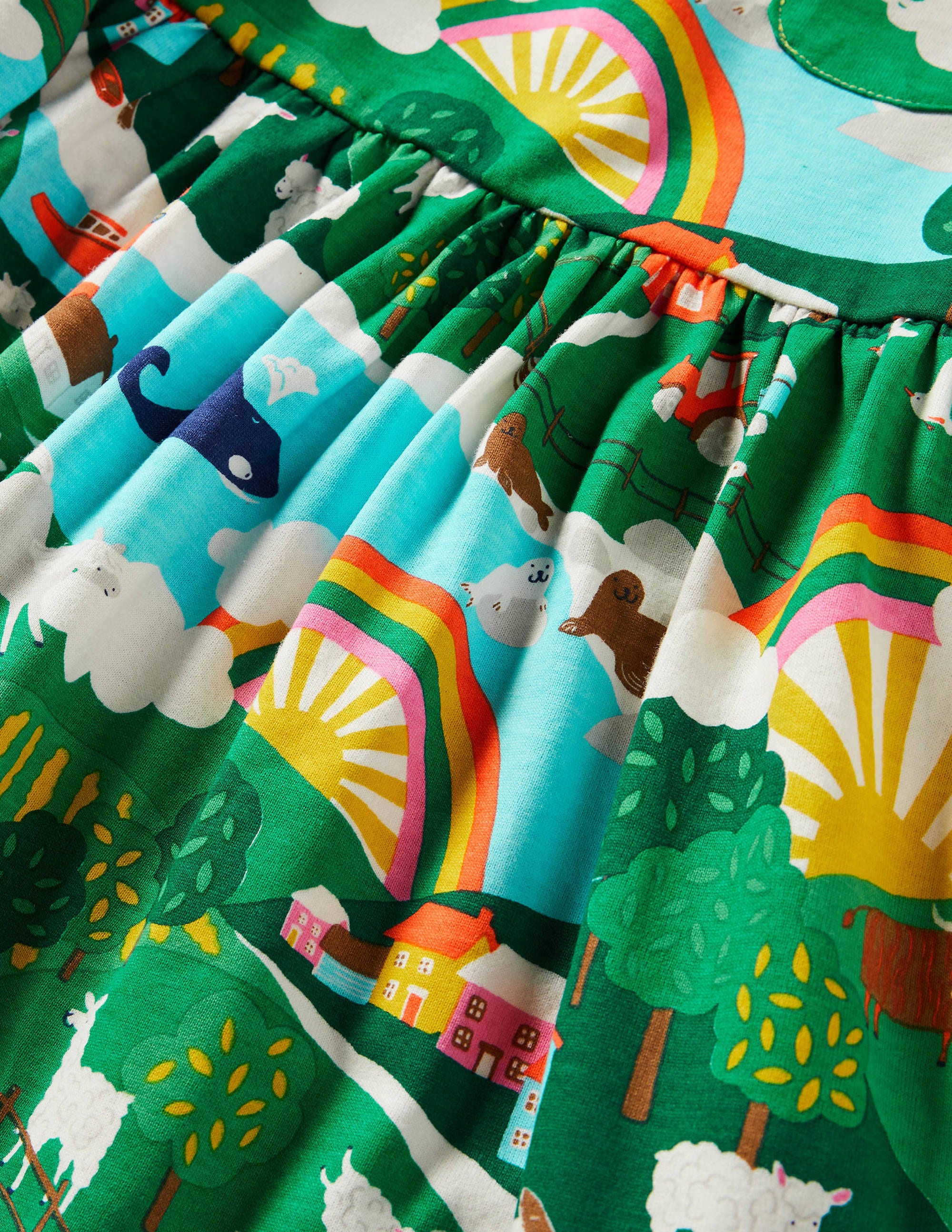 Fröhliches Jerseykleid mit langen Ärmeln-Bunt, Landschaft/Sonnenaufgang - Image 3
