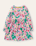 Long Sleeve Fun Jersey Dress-Pink Lemonade Strawberry Patch