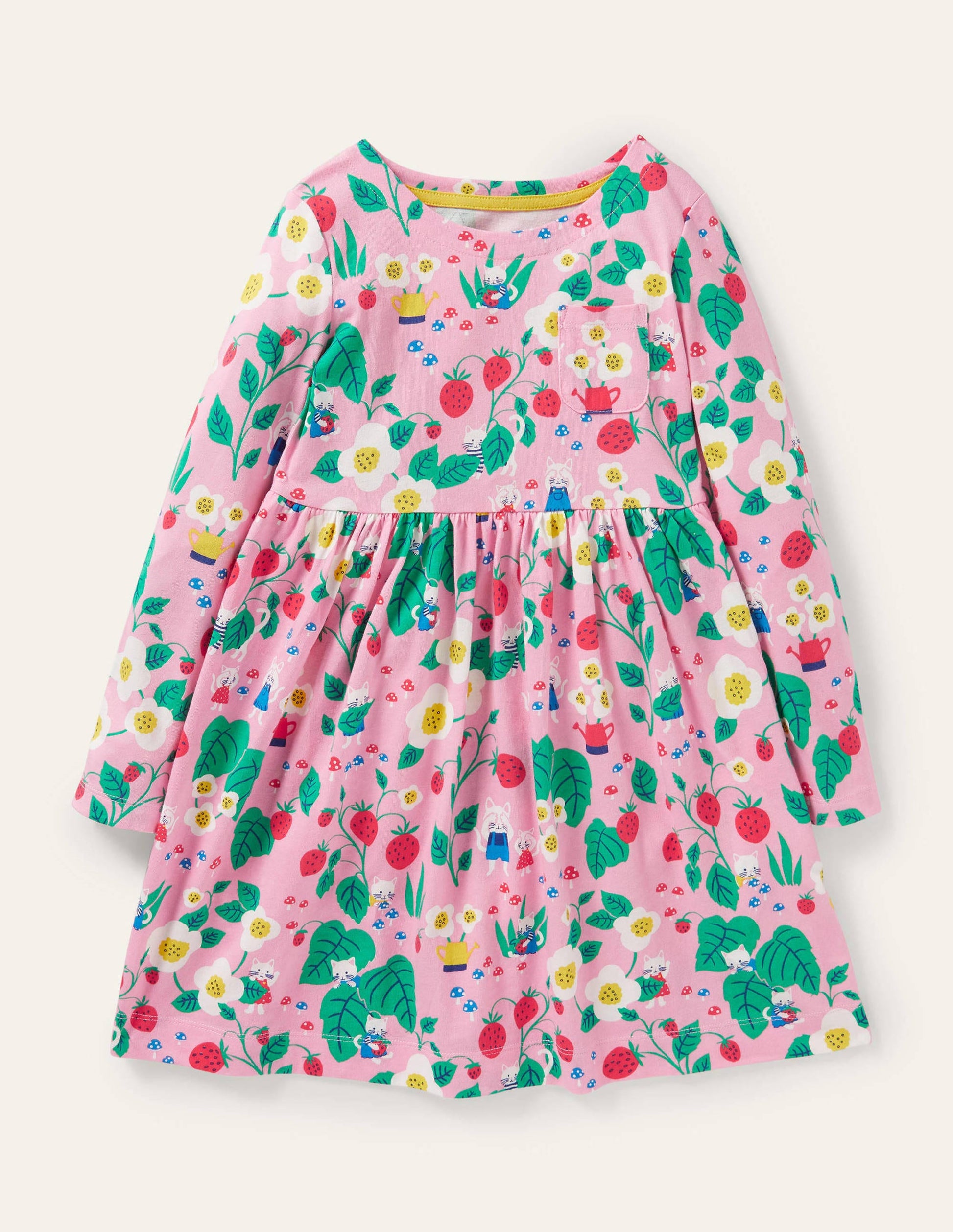 Long Sleeve Fun Jersey Dress-Pink Lemonade Strawberry Patch-1