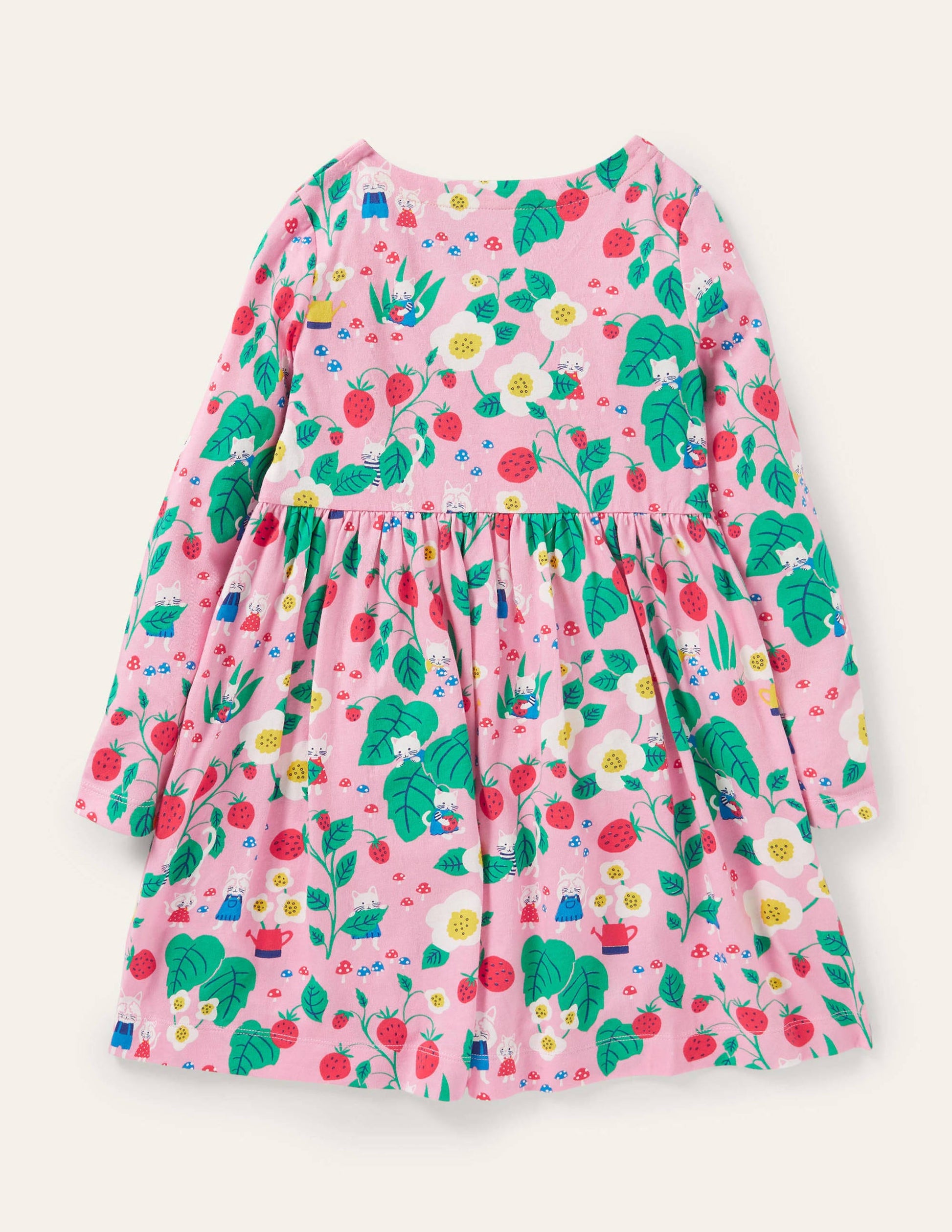 Long Sleeve Fun Jersey Dress-Pink Lemonade Strawberry Patch-2