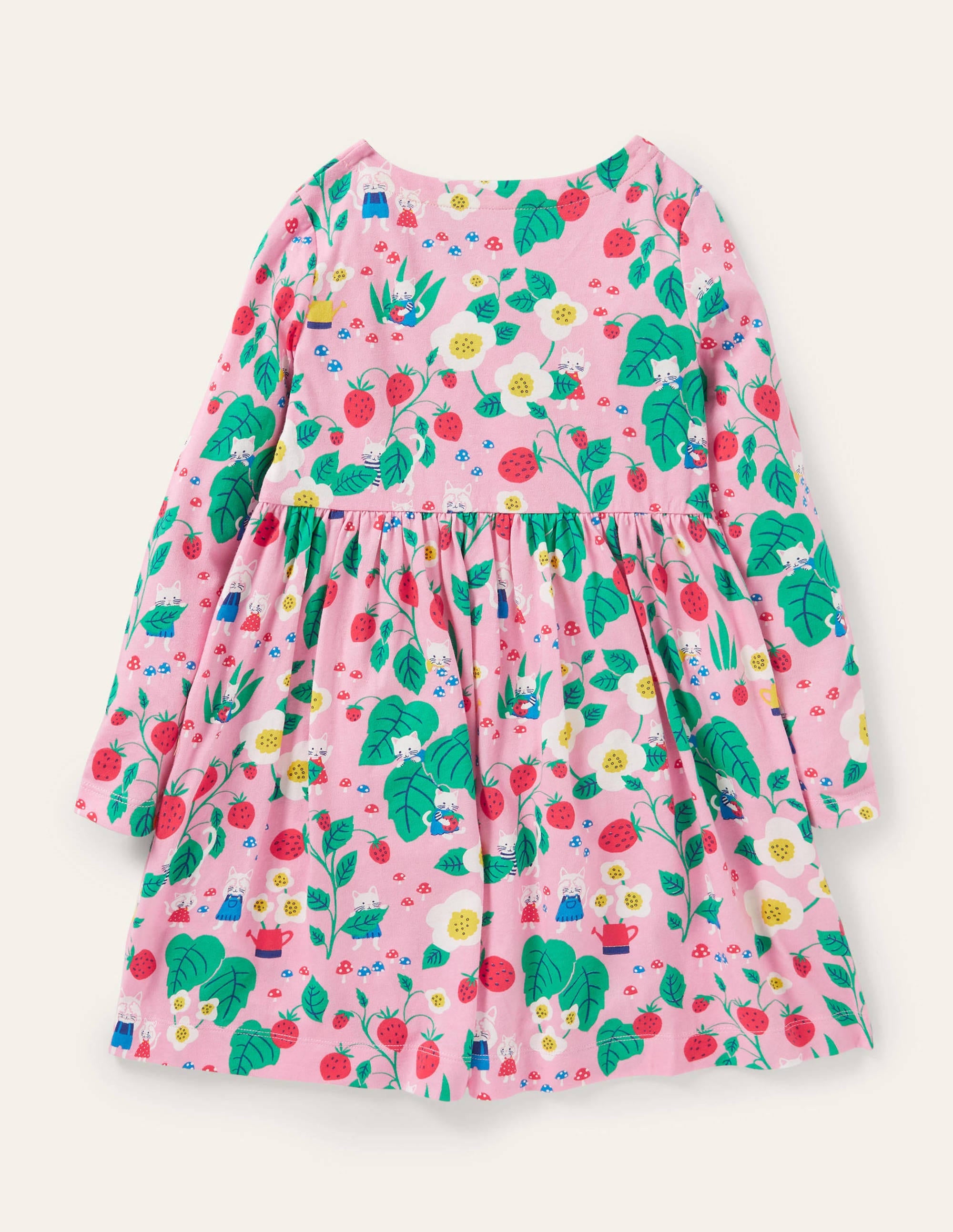 Long Sleeve Fun Jersey Dress-Pink Lemonade Strawberry Patch - Image 2
