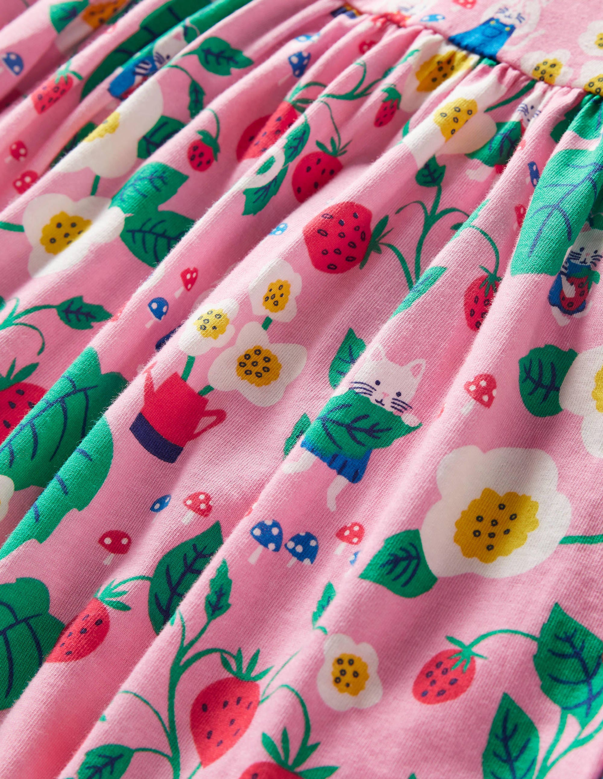 Long Sleeve Fun Jersey Dress-Pink Lemonade Strawberry Patch - Image 3