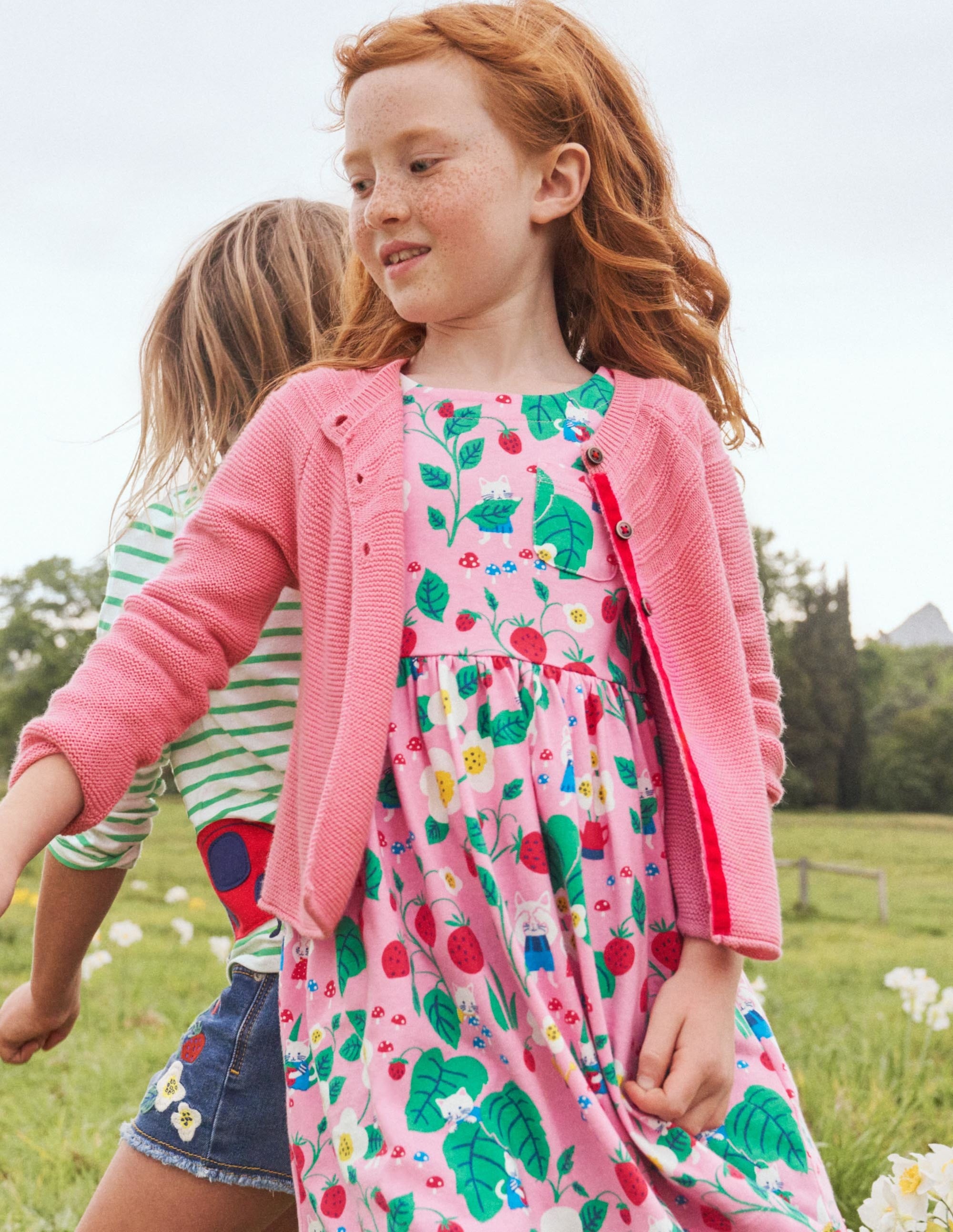 Long Sleeve Fun Jersey Dress-Pink Lemonade Strawberry Patch - Image 4