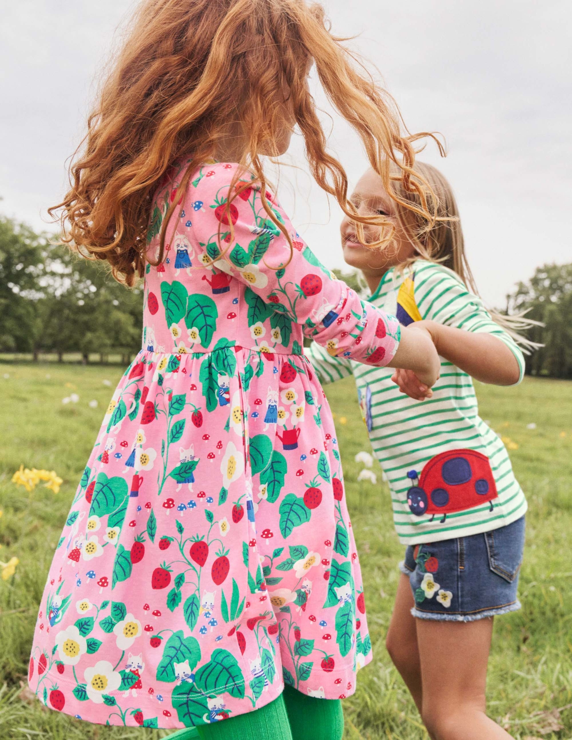 Long Sleeve Fun Jersey Dress-Pink Lemonade Strawberry Patch - Image 6