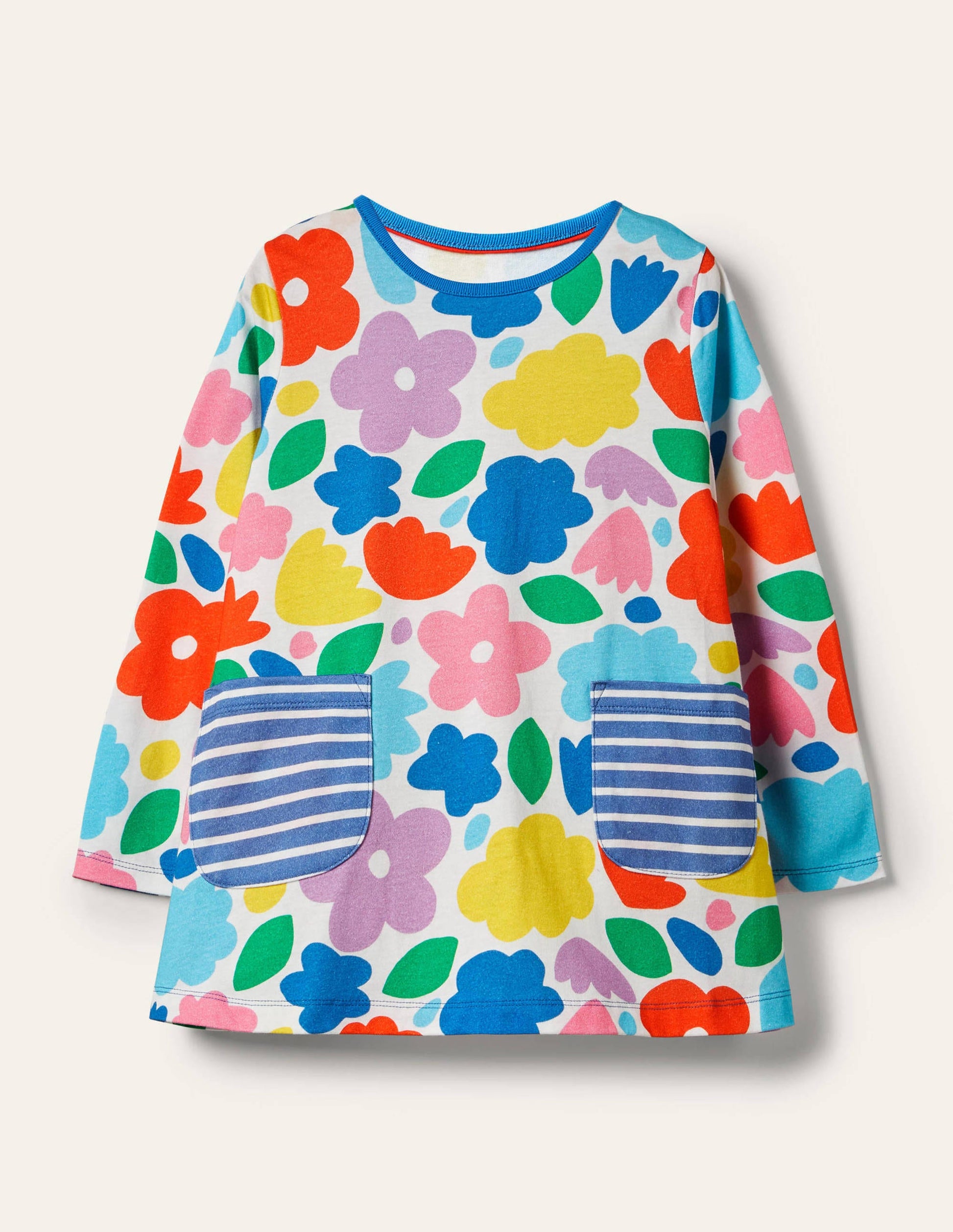 Gemusterte Jersey-Tunika mit Taschen-Bunt, Blumen-1