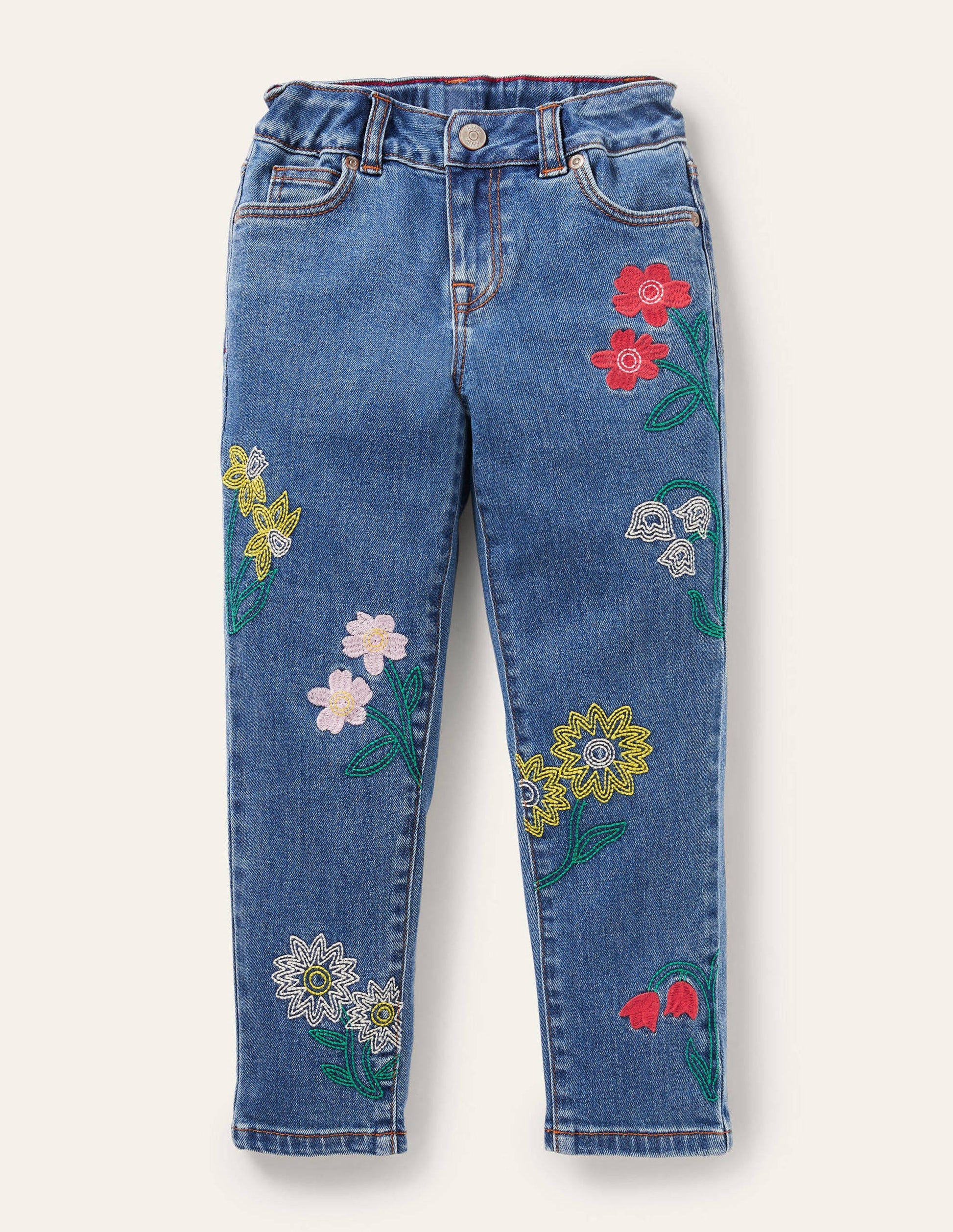 Jean girlfriend-Motif floral denim vintage clair-1