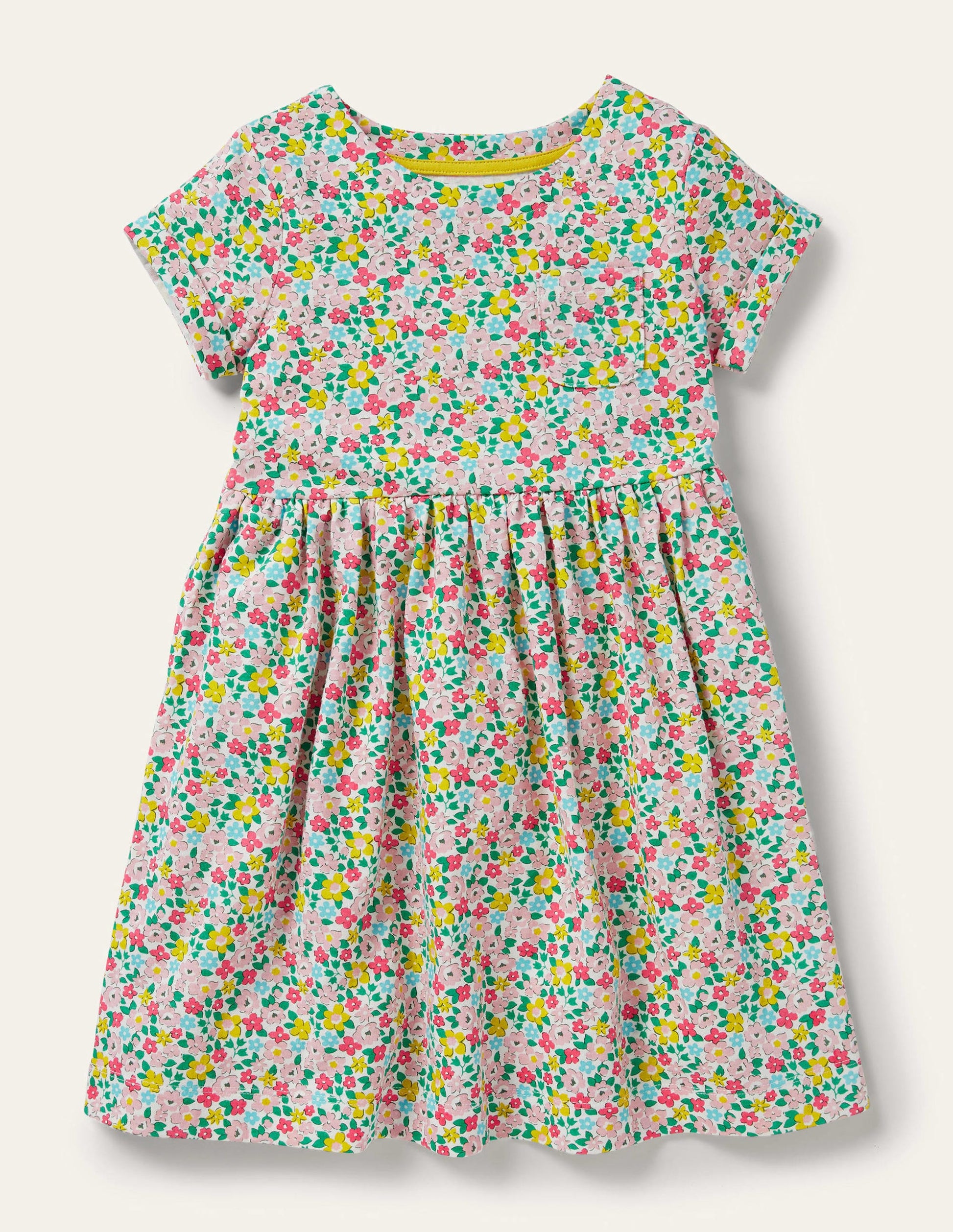 Fröhliches Jerseykleid-Bunt, Frühlingsblumen-1